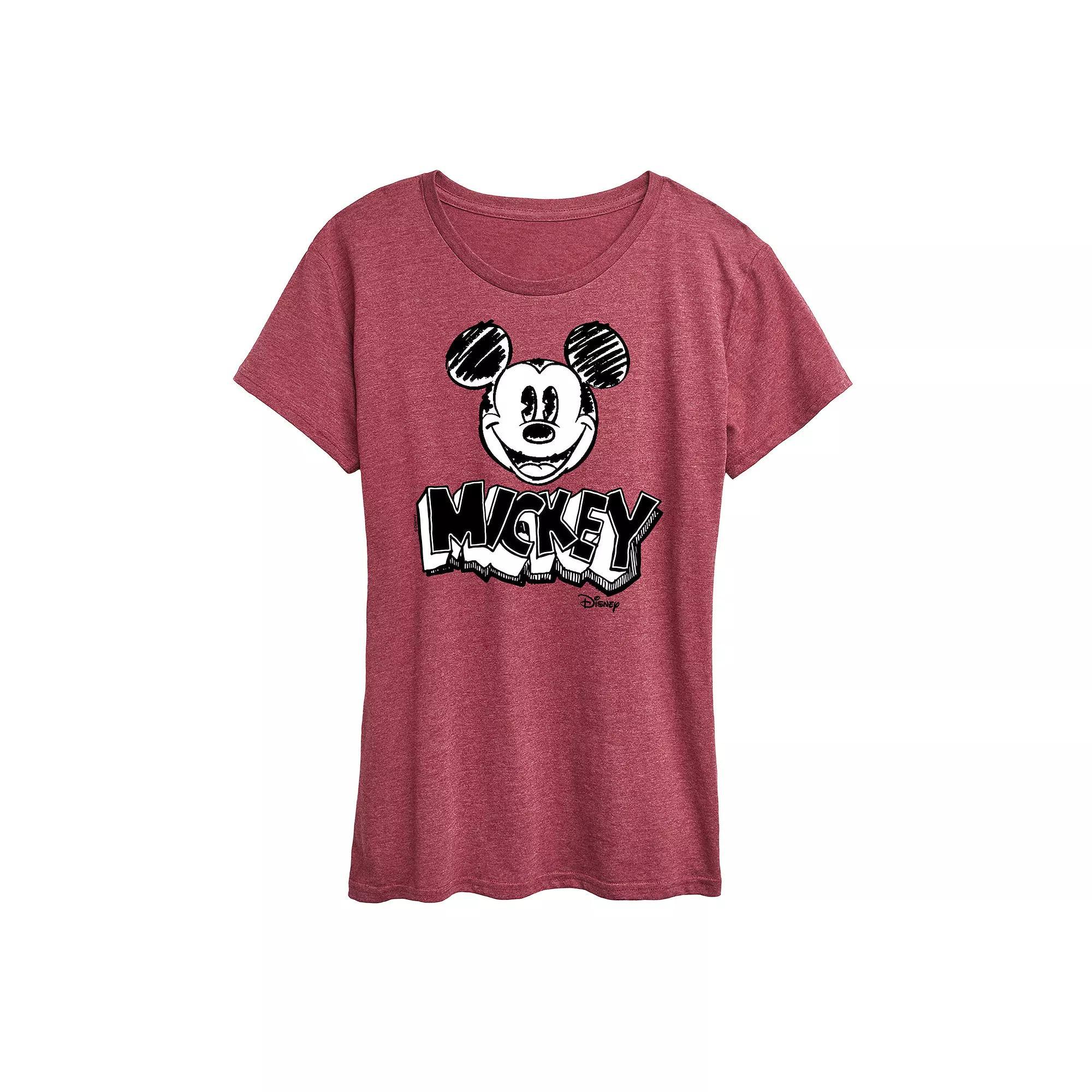 Disneys Mickey Mouse Plus Monochrome Sketch Graphic Tee, Womens Grey Dark Red Product Image