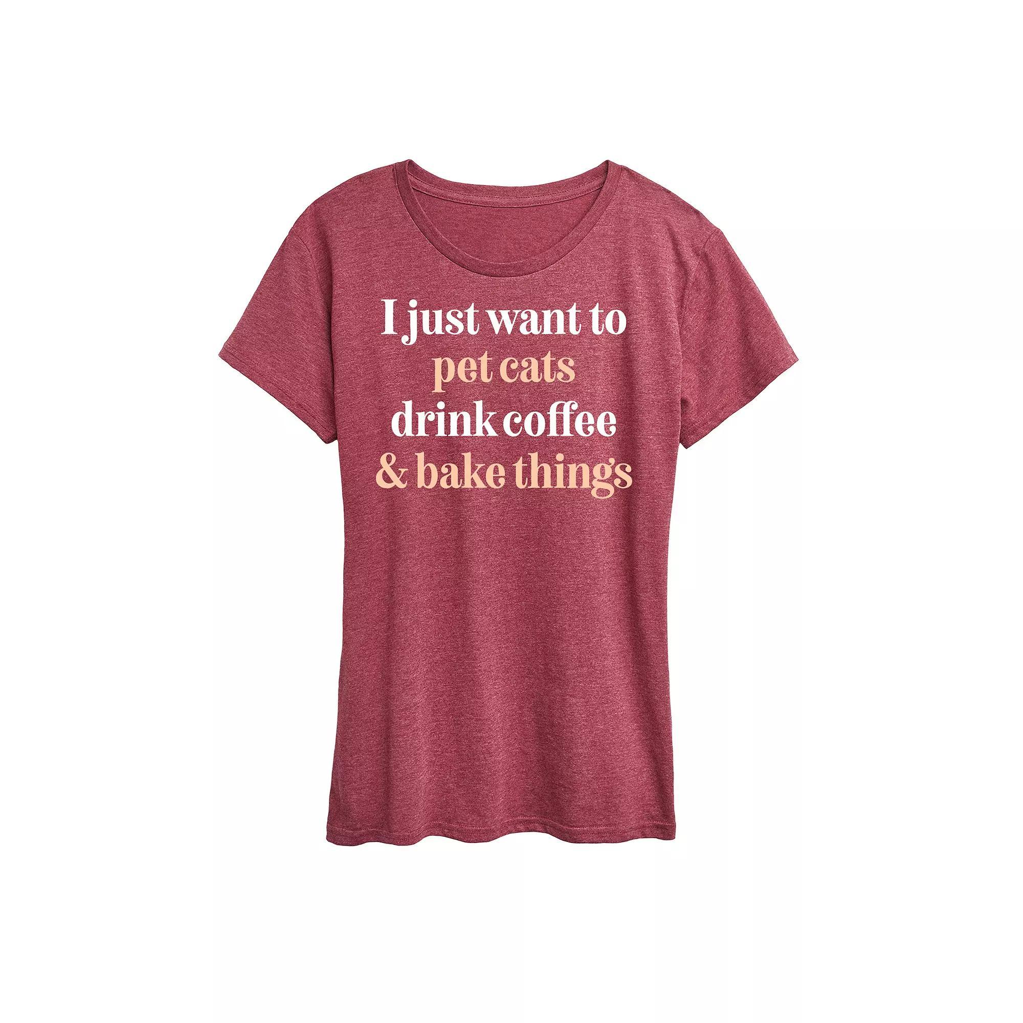 Womens Pet Dogs Drink Coffee Bake Graphic Tee Grey Green Product Image