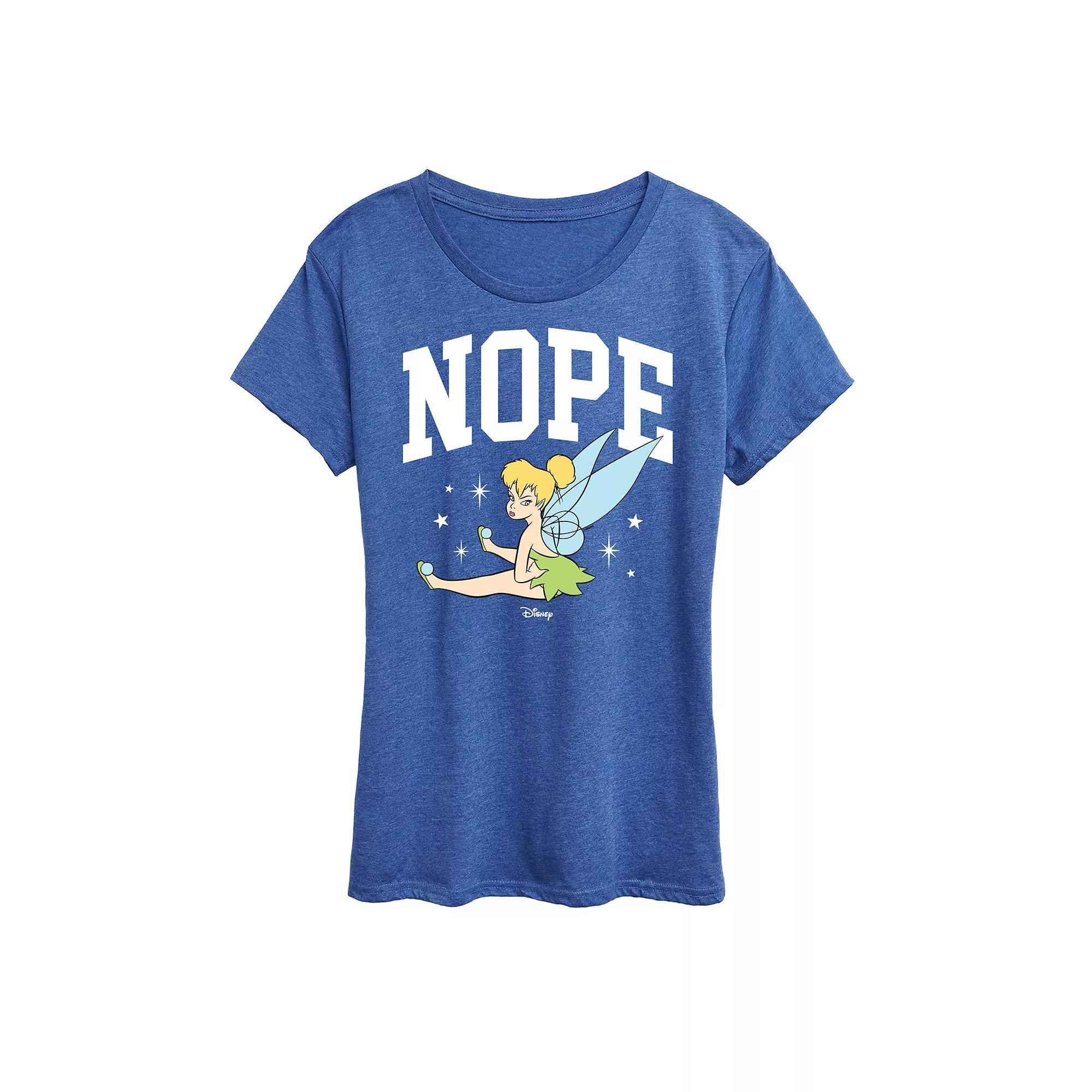 Disneys Tinker Womens Bell Nope Graphic Tee, Girls Grey Royal Blue Product Image