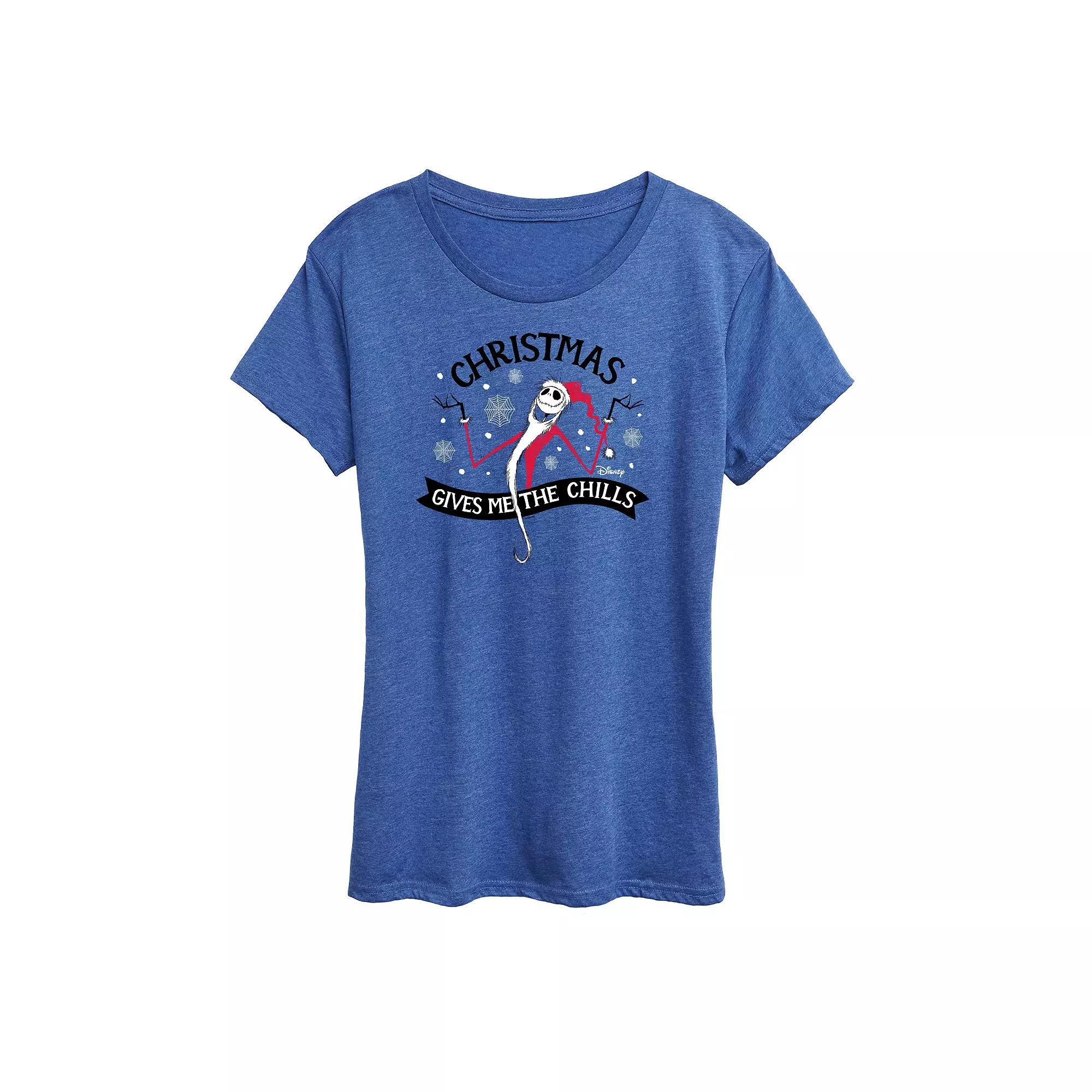 Disneys Nightmare Before Christmas Womens Chills Graphic Tee, Girls Grey Royal Blue Product Image