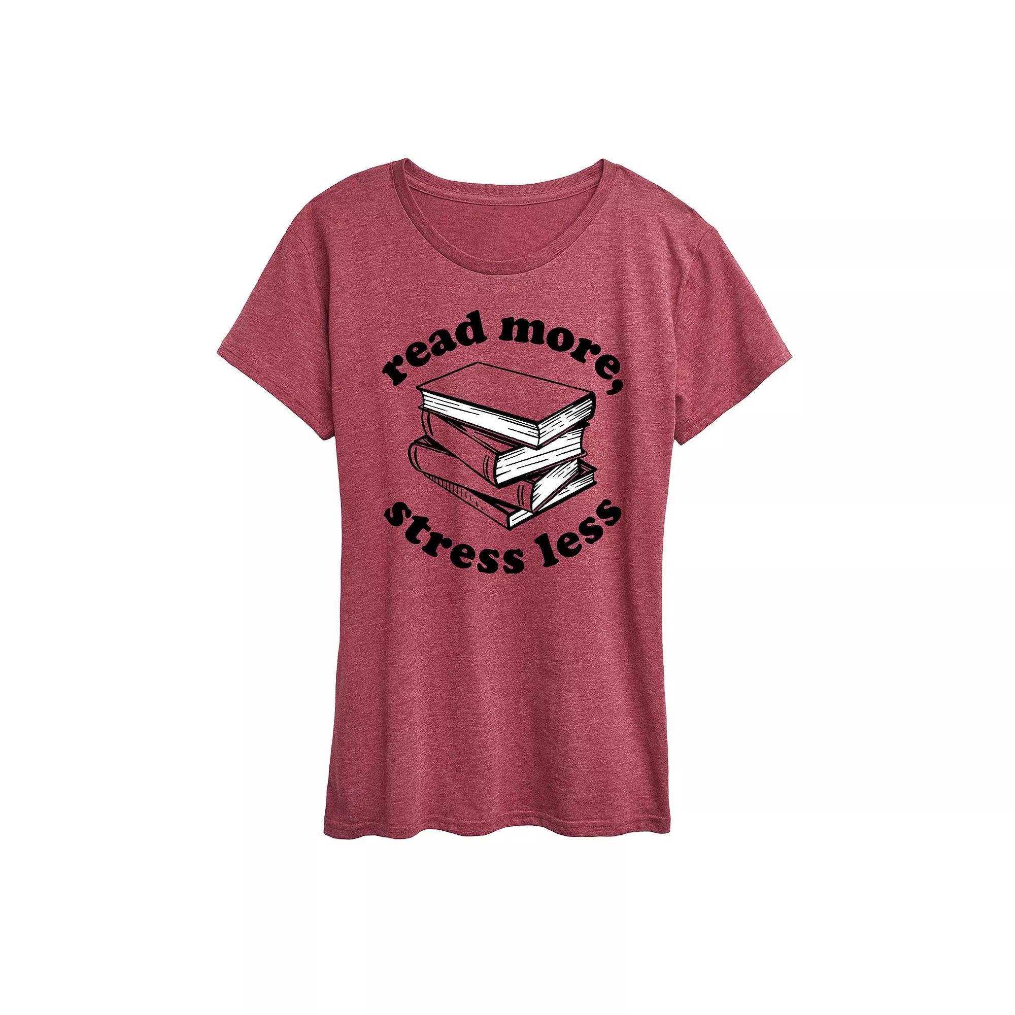 Womens Read More Stress Less Graphic Tee, Girls Grey Wine Product Image