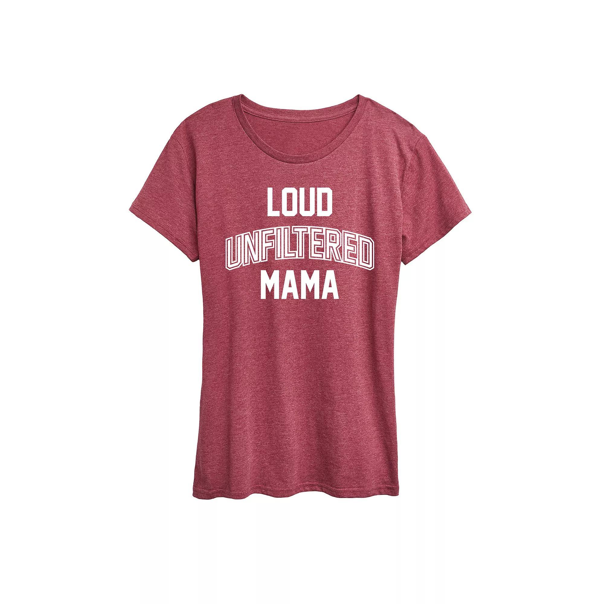 Womens Loud Unfiltered Mama Graphic Tee Grey Dark Red Product Image