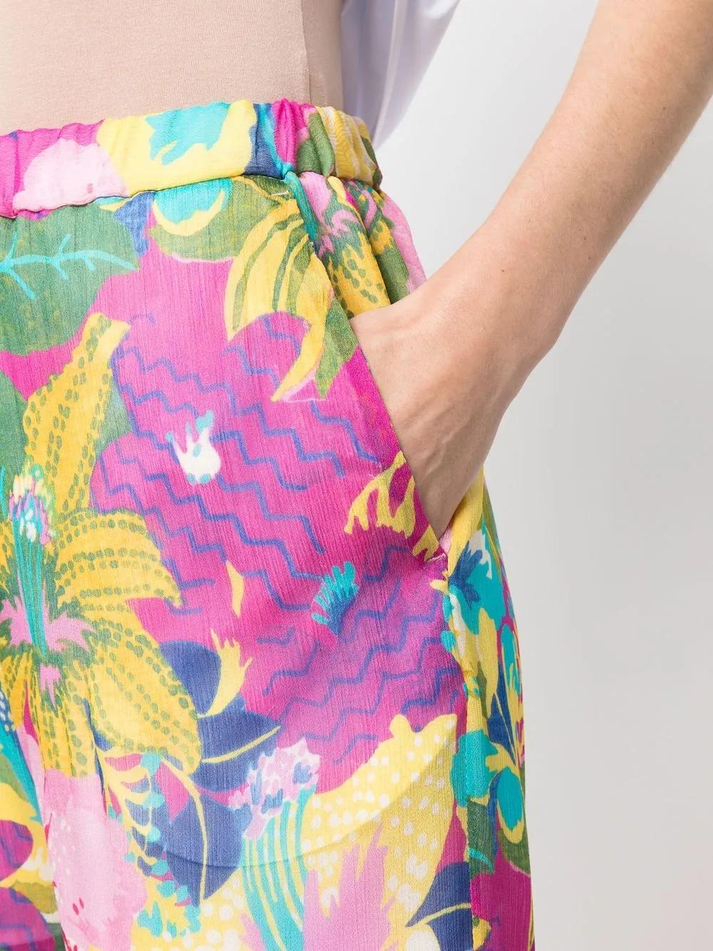MSGM Tropical-print Semi-sheer Straight-leg Trousers In Pink Product Image