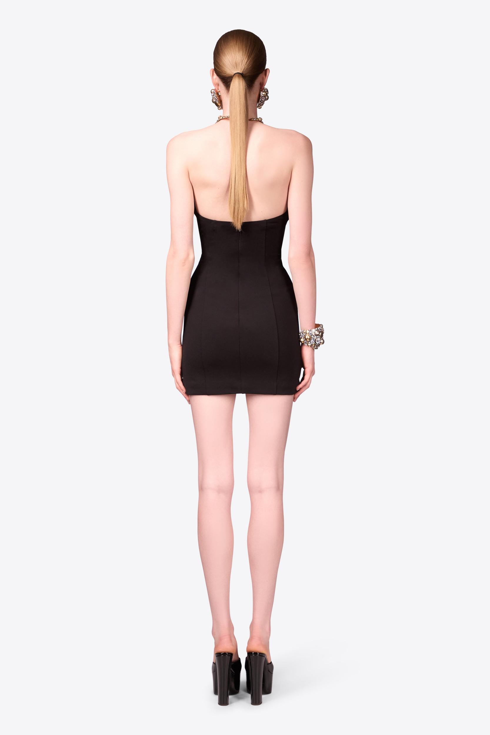 Embroidered Crystal Button Cluster Draped Mini Dress Product Image