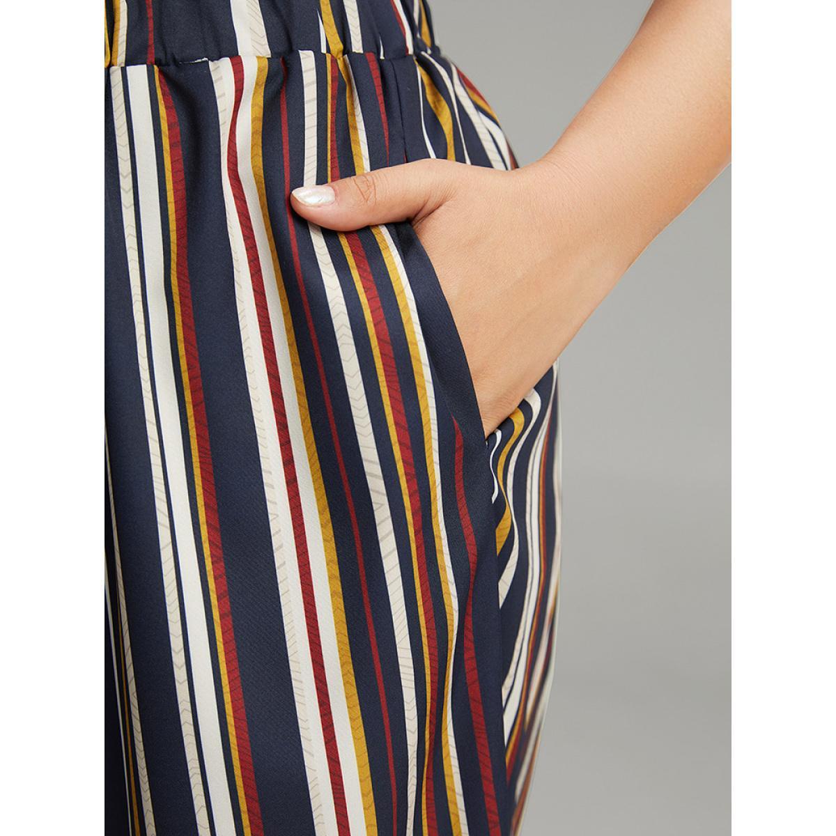 Plus Size Colour Striped Contrast Elastic Waist Wide Leg Pants Women Multicolor Casual Wide Leg High Rise Dailywear Pants BloomChic 12/L Product Image
