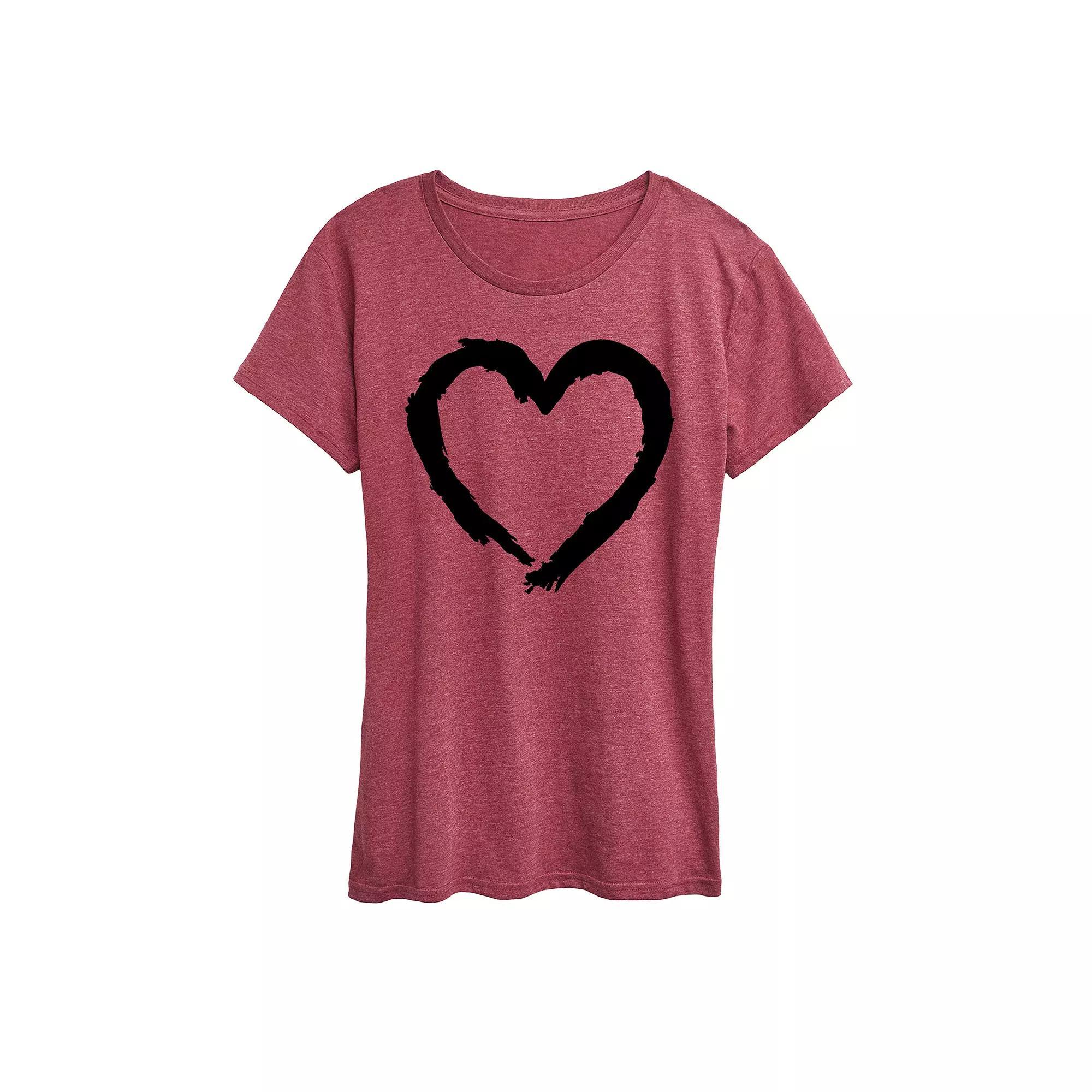 Women's Paintbrush Stroke Heart Graphic Tee, Size: Small, Grey Gray Product Image