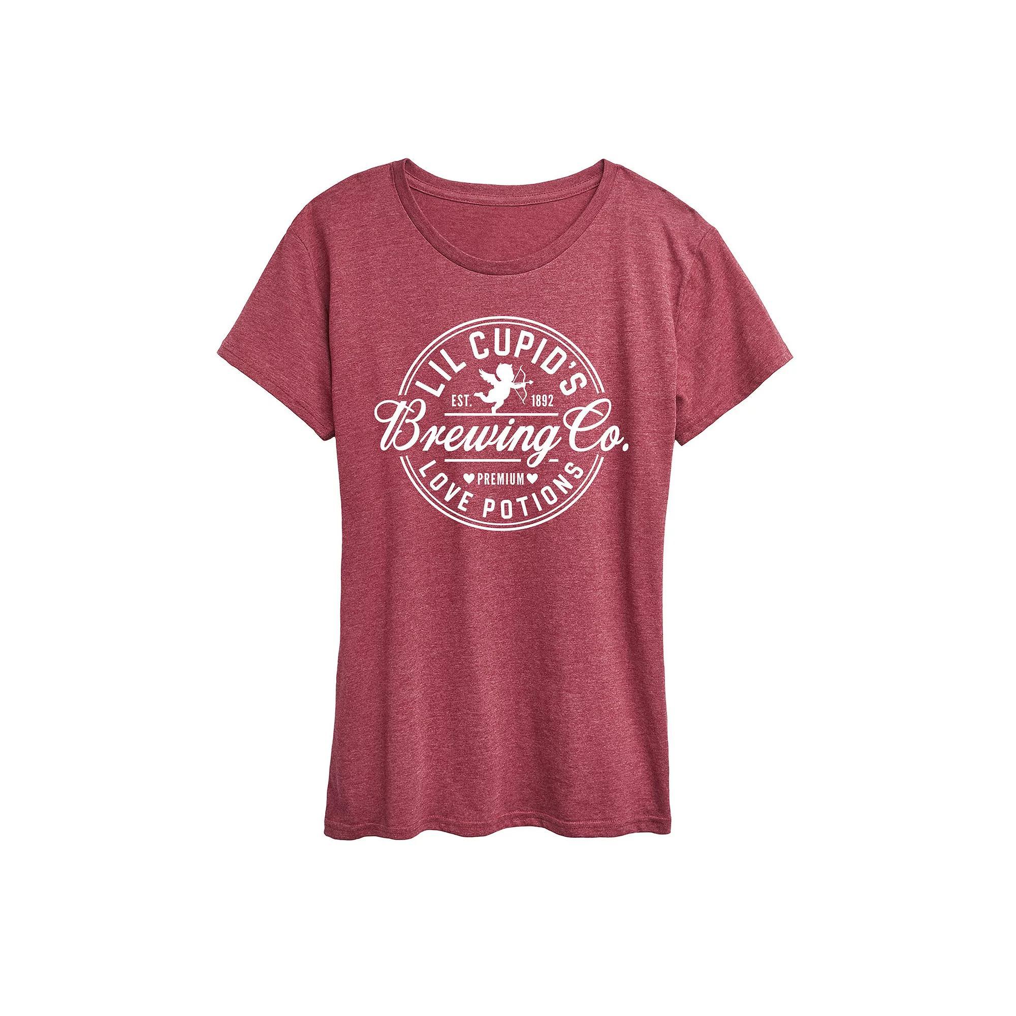 Womens Cupids Brewing Co. Graphic Tee Grey Dark Red Product Image