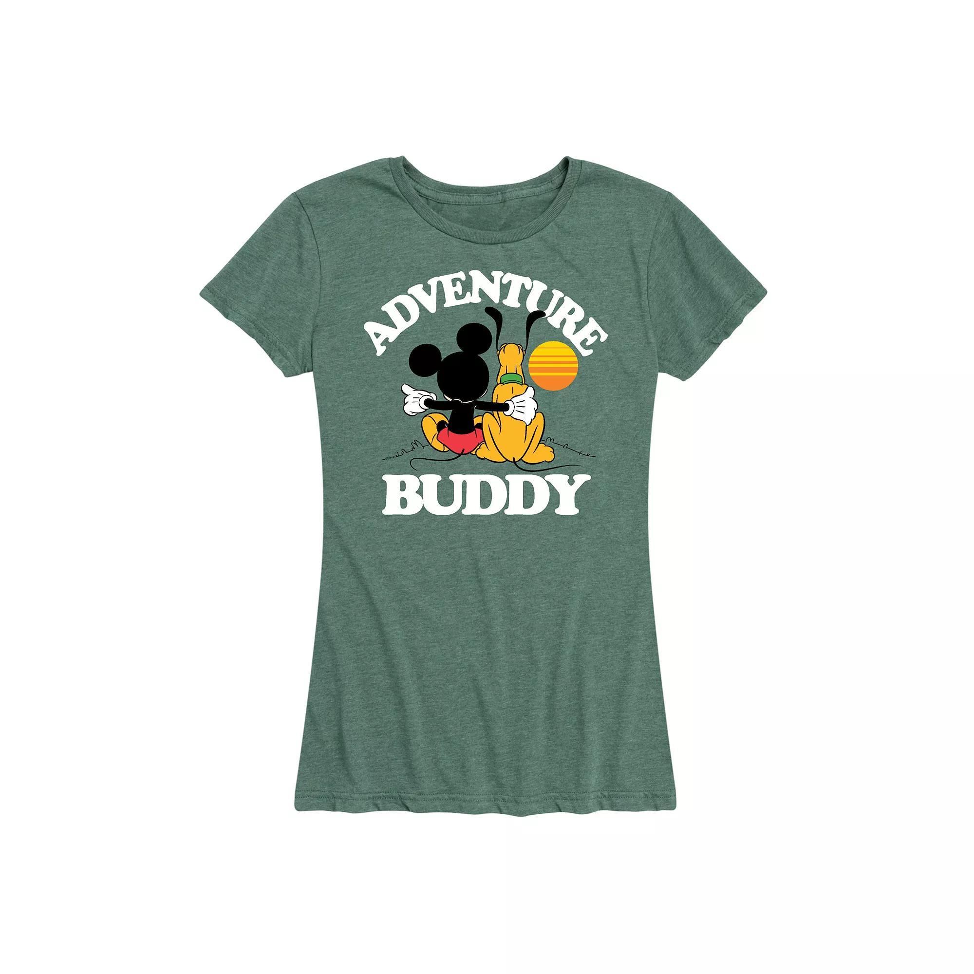 Disneys Mickey Mouse & Pluto Womens Adventure Partner Graphic Tee Grey Gray Product Image
