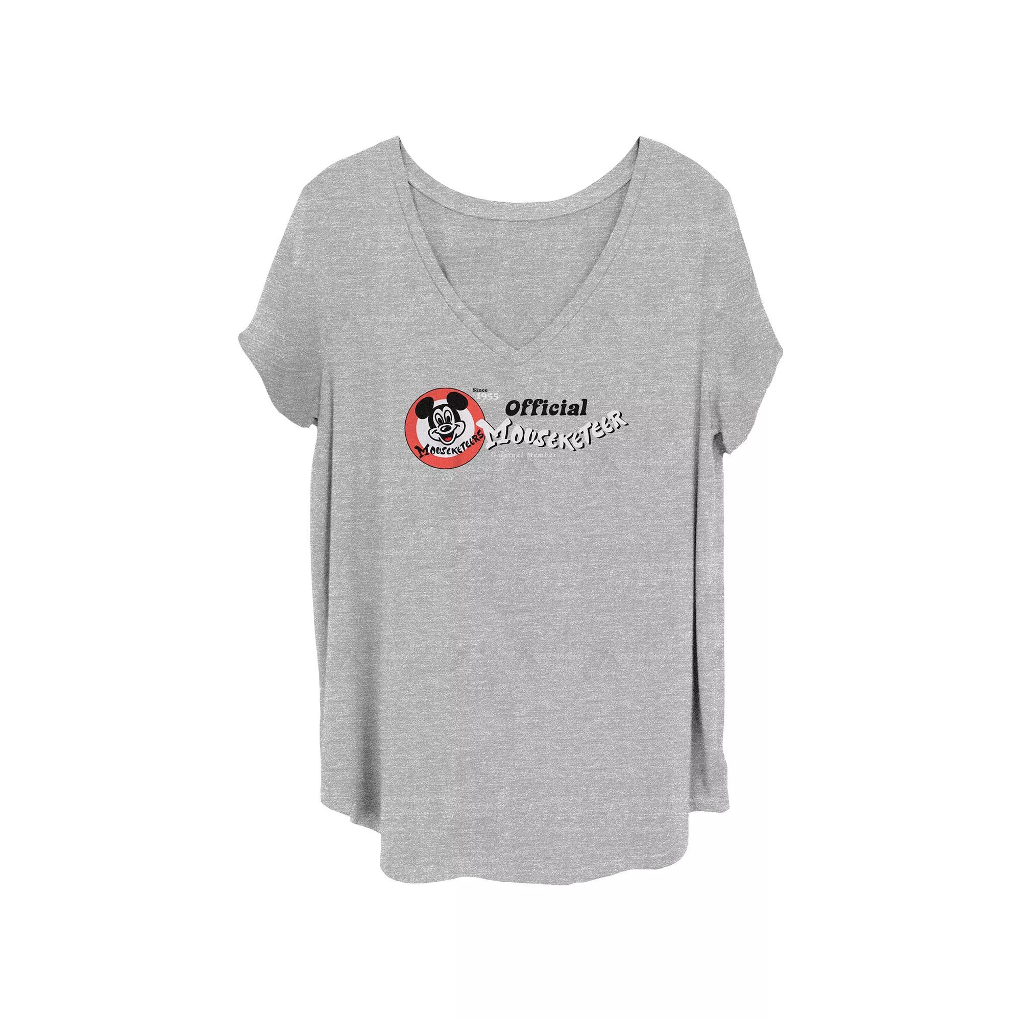 Disney's 100th Anniversary Women's Mickey Mouse Club Official Mouseketeer 1955 V-Neck Tee, Girl's, Size: 4XL, Grey Gray Product Image