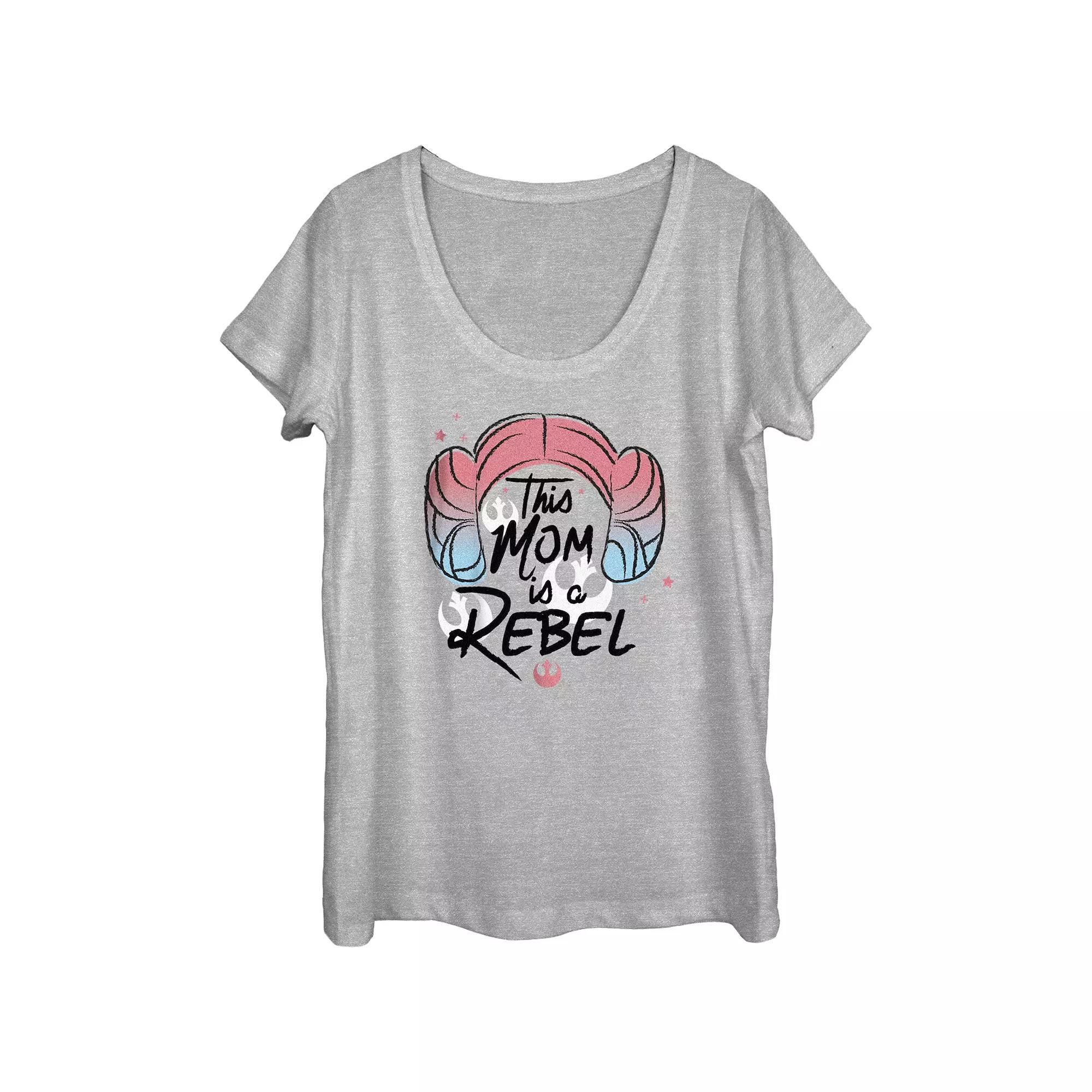 Juniors' Star Wars This Mom Is A Rebel Princess Leia Hair Scoop Neck Graphic Tee, Girl's, Size: Large, Athletic Grey Product Image