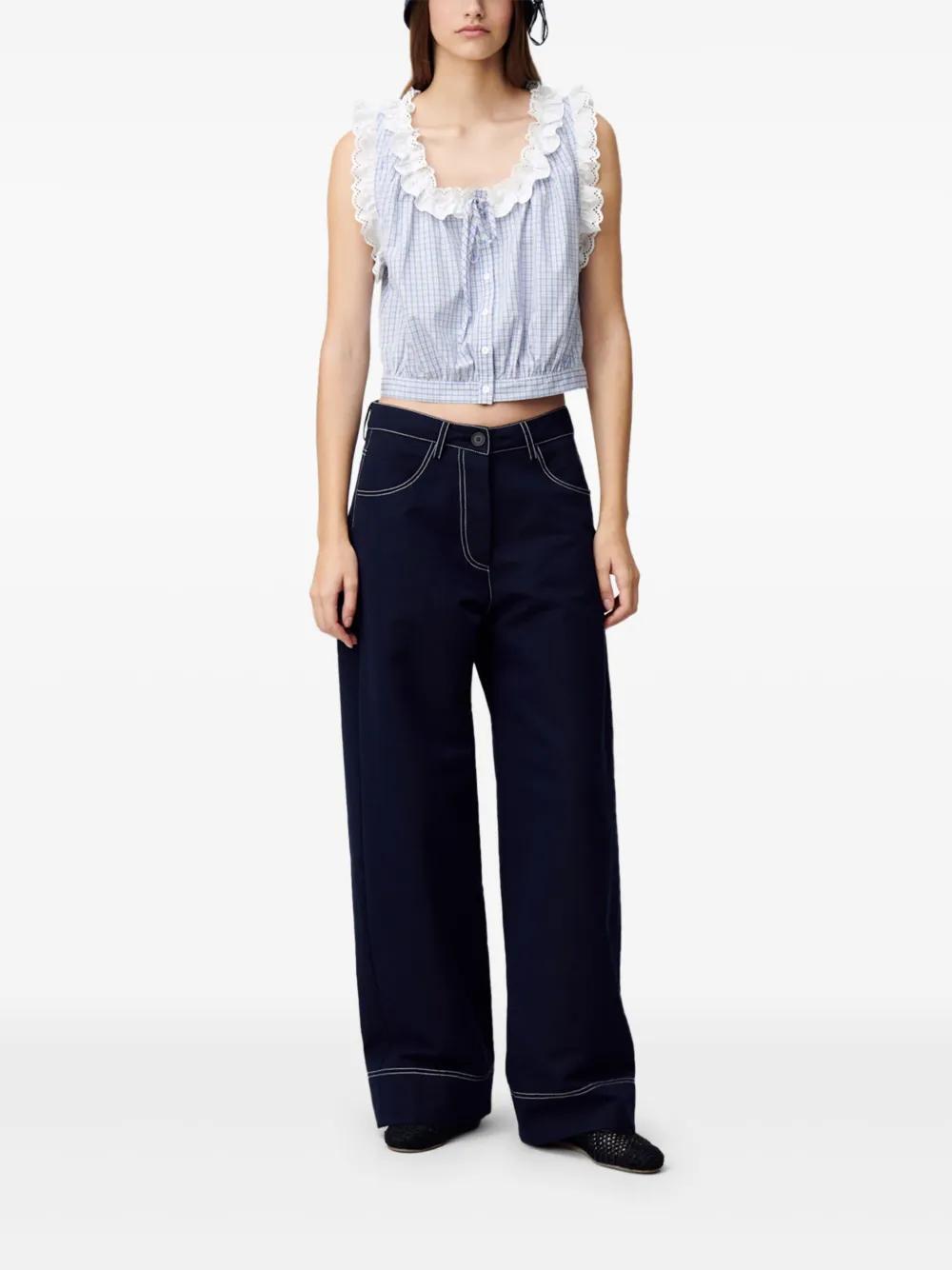 checkered lace-trim top Product Image
