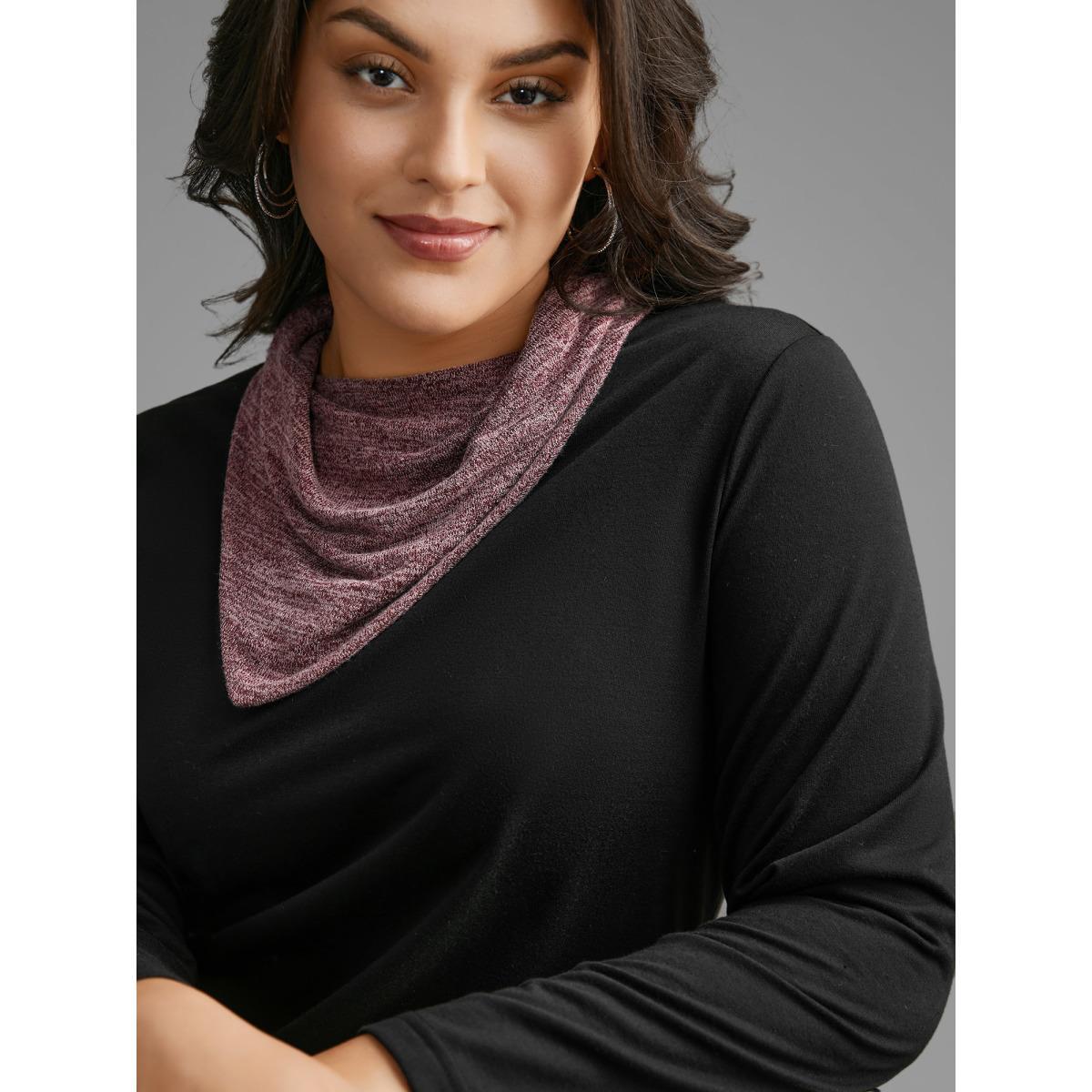 Plus Size Heather Patchwork Turtleneck Midi Dress Black Women Casual Contrast Ruffled collar Long Sleeve Curvy BloomChic 22-24/3X Product Image