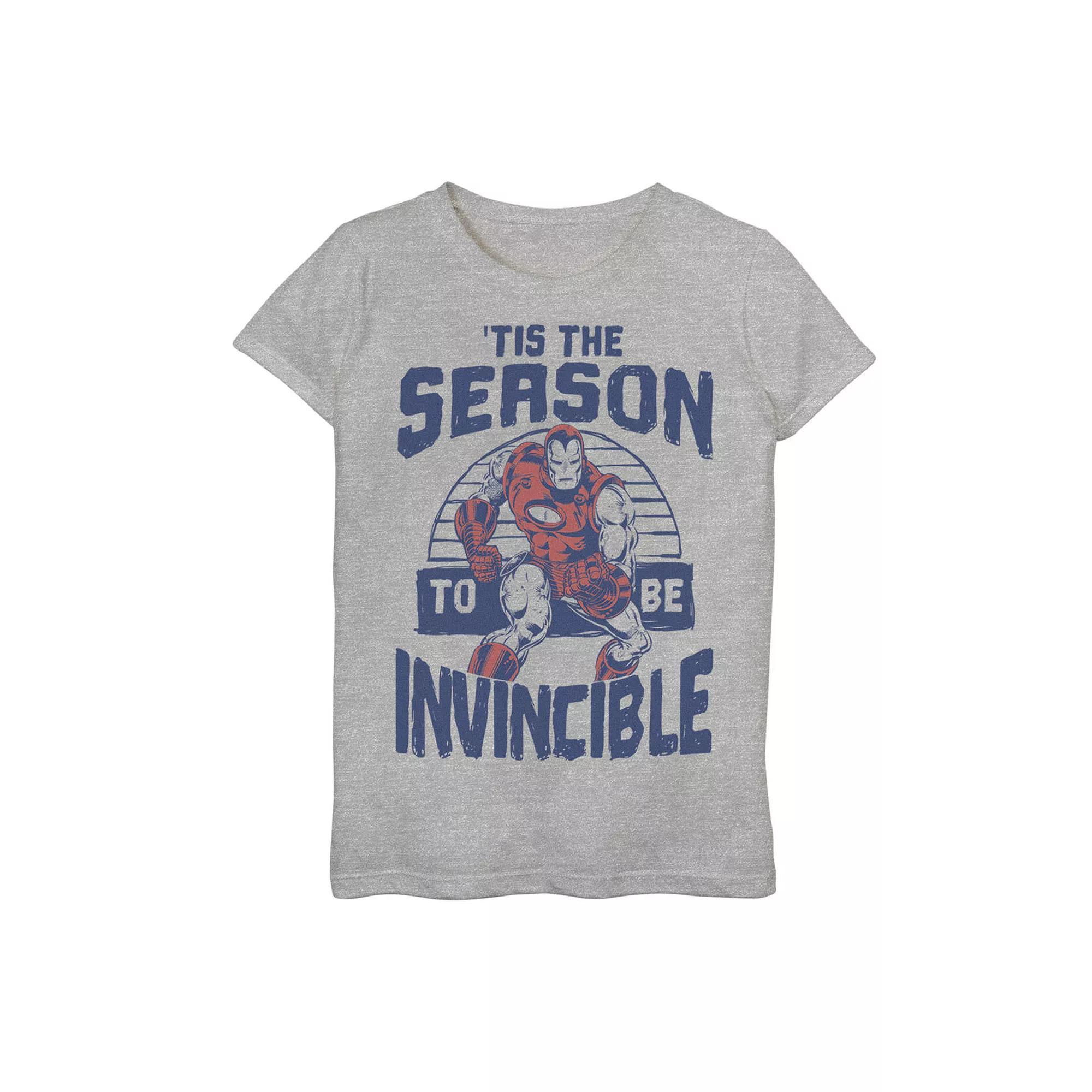 Girls 7-16 Marvel Iron Man "Tis The Season To Be Invincible" Graphic Tee, Girl's, Size: XL, Athletic Grey Product Image