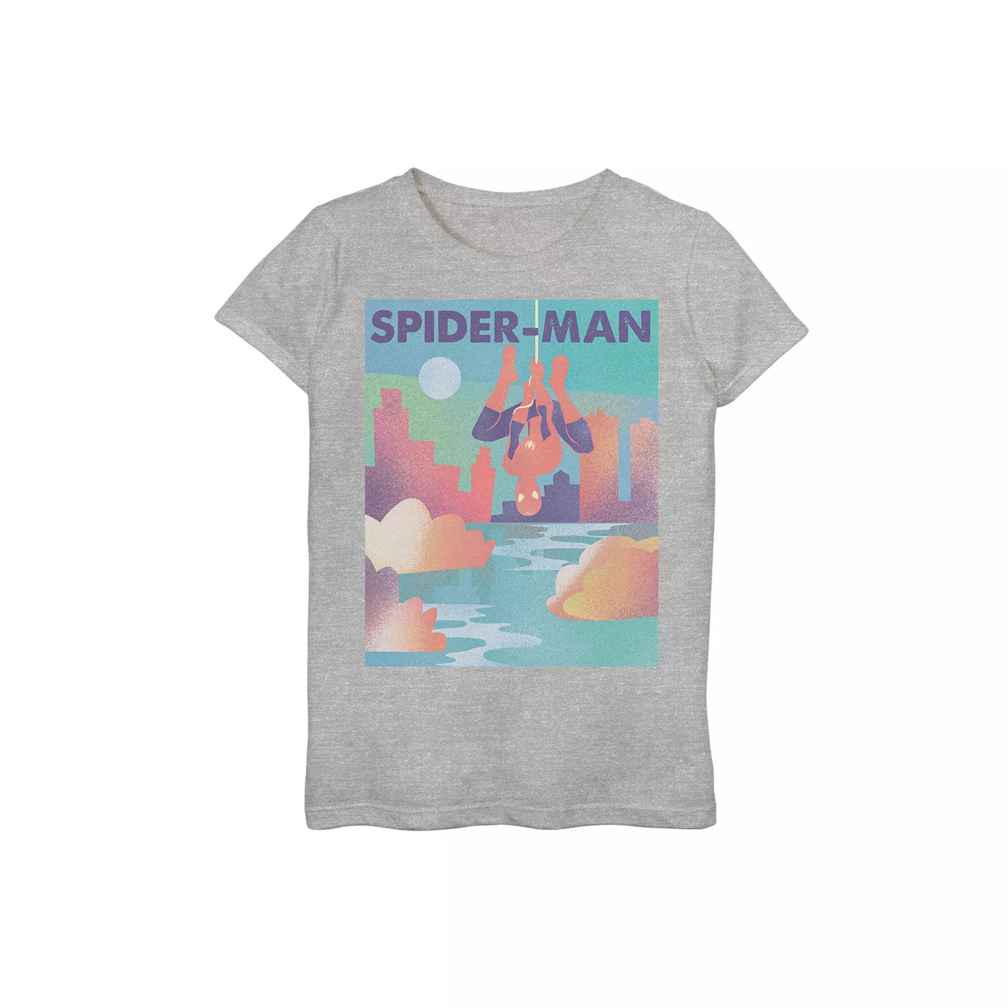Girls 7-16 Marvel Spider-Man City Skyline Poster Graphic Tee, Girl's, Size: Large, Athletic Grey Product Image