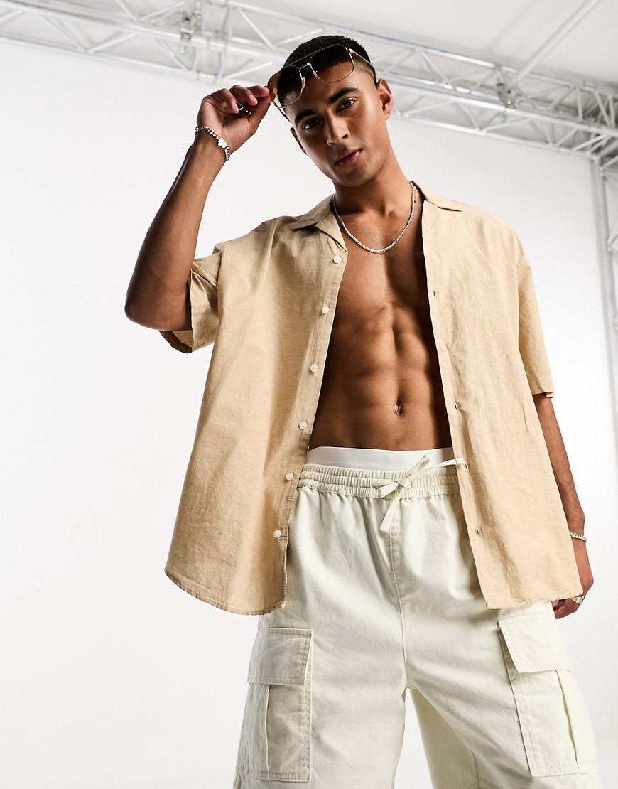 Selected Homme short sleeve camp collar linen shirt in black Product Image
