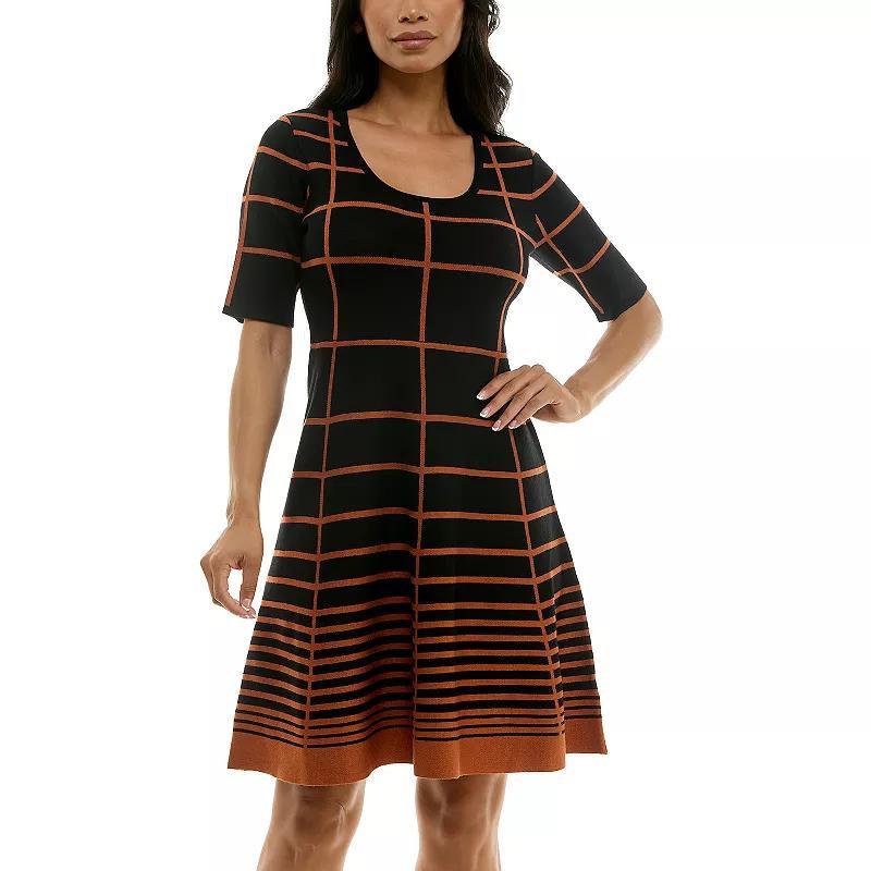 Women's Nina Leonard Scoopneck Fit & Flare Sweater Dress, Size: Large, Deep Blue Black Product Image