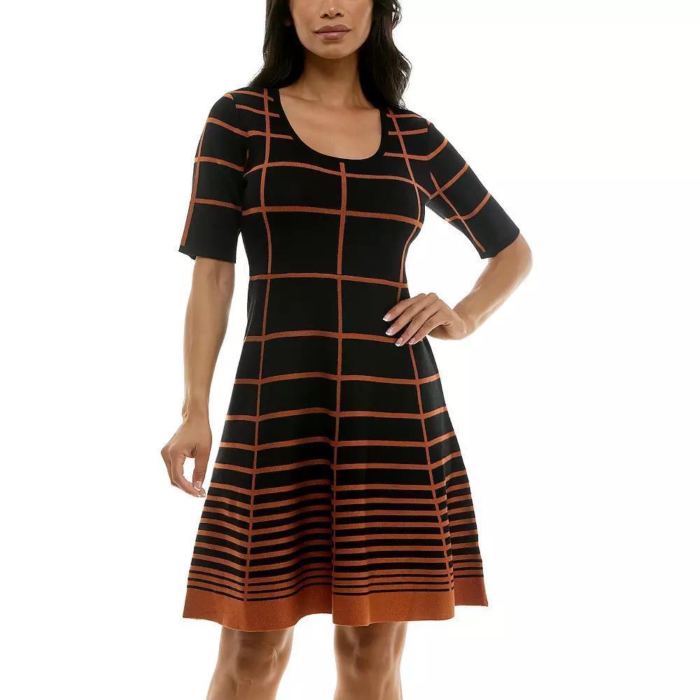 Women's Nina Leonard Scoopneck Fit & Flare Sweater Dress, Size: Large, Deep Blue Black Product Image