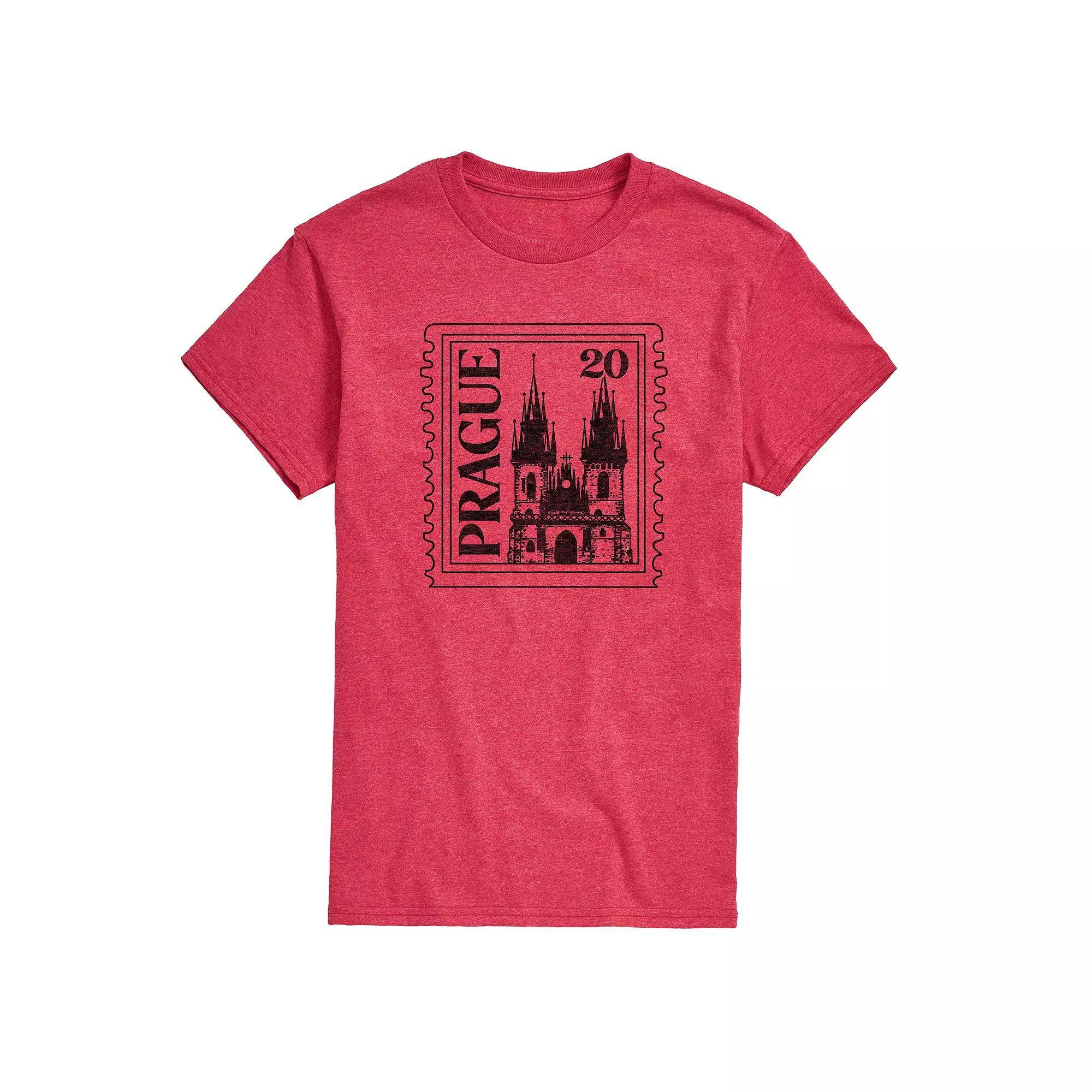Mens Prague Postage Stamp Graphic Tee Grey Red Product Image