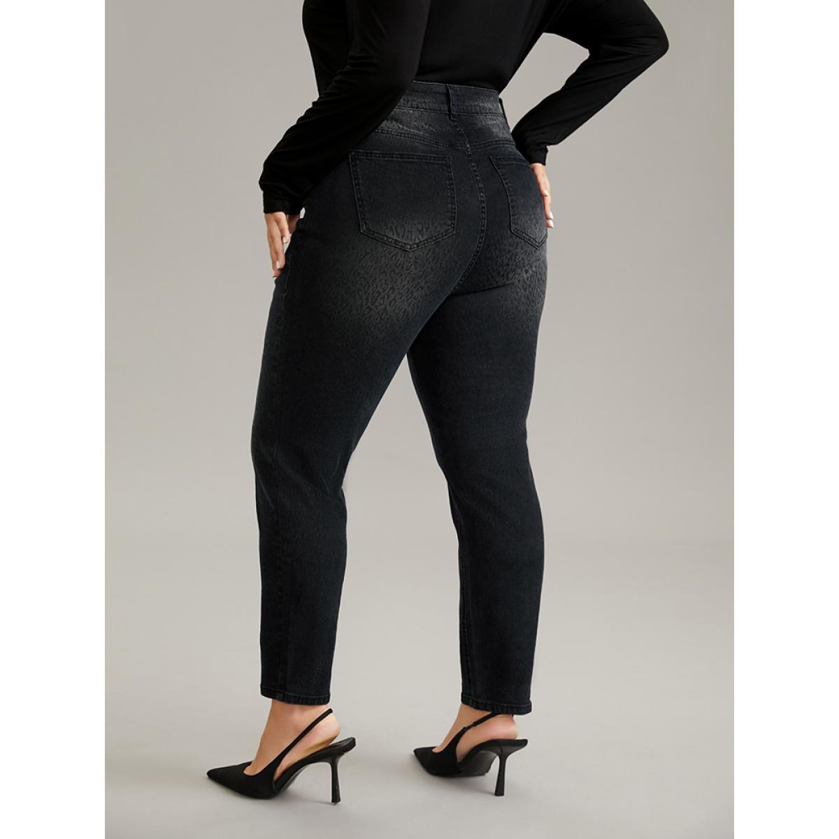 Plus Size Leopard High Stretch Skinny Jeans Women Black Casual Leopard Zipper High stretch Pocket Jeans BloomChic 14/1X Product Image