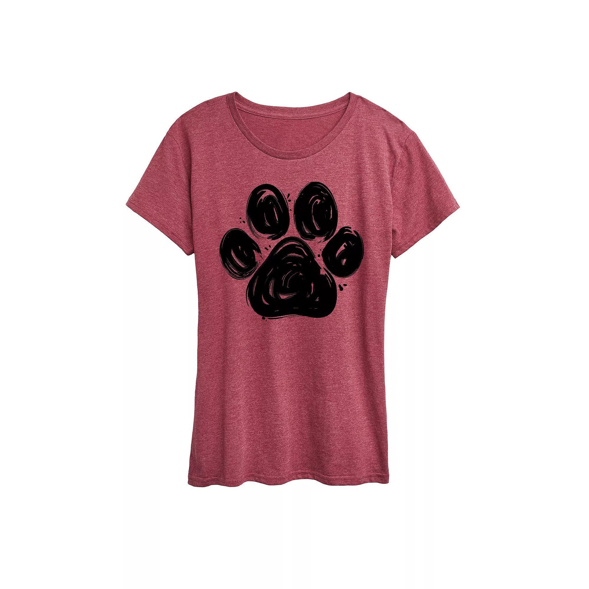 Womens Brushstroke Paw Print Graphic Tee, Girls Grey Gray Product Image