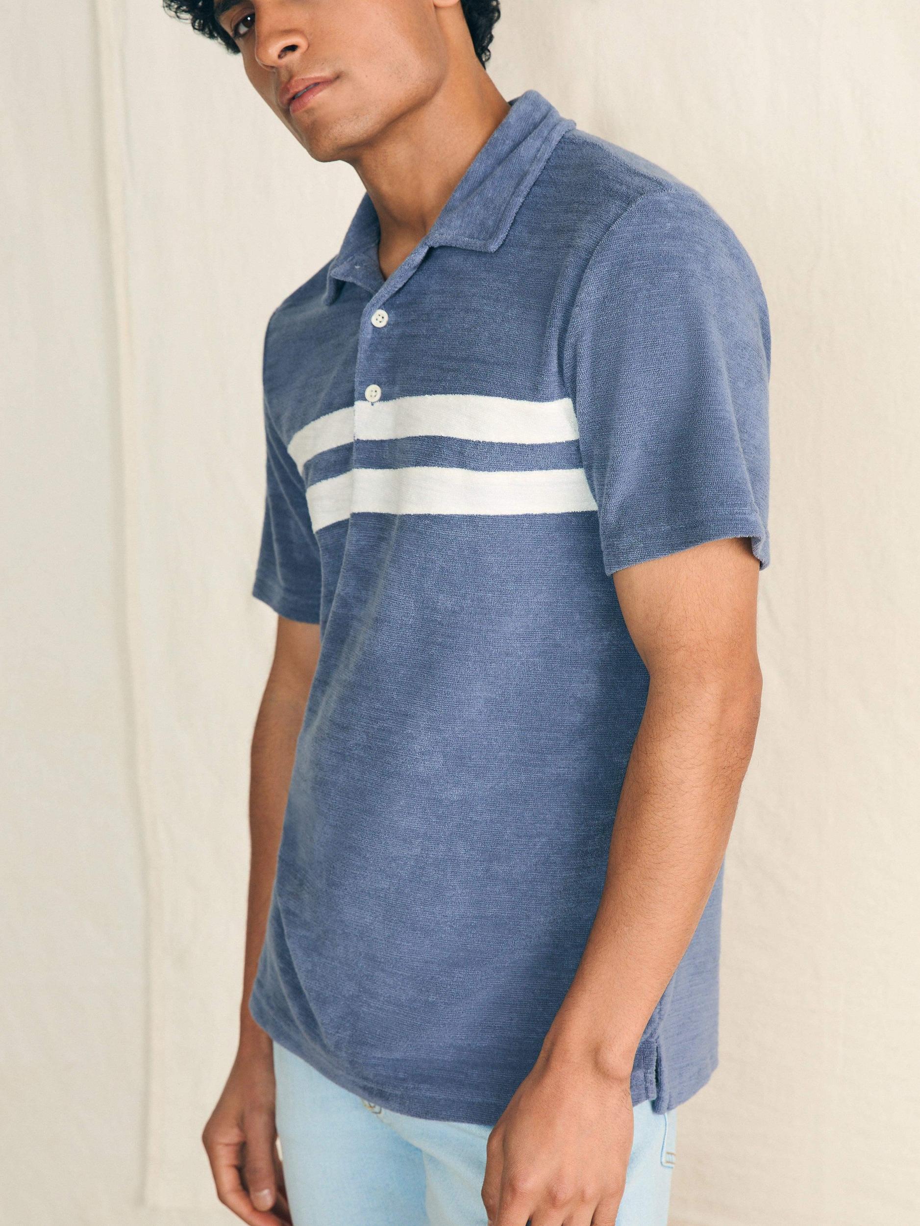 Cabana Towel Terry Surf Stripe Polo Shirt - Stormy Sky Male Product Image