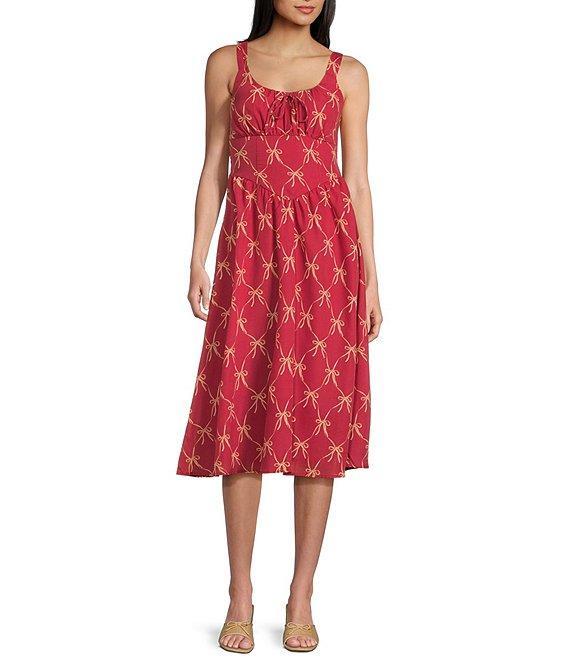 Midnight Doll Bow Print Pleated Midi Dress Product Image