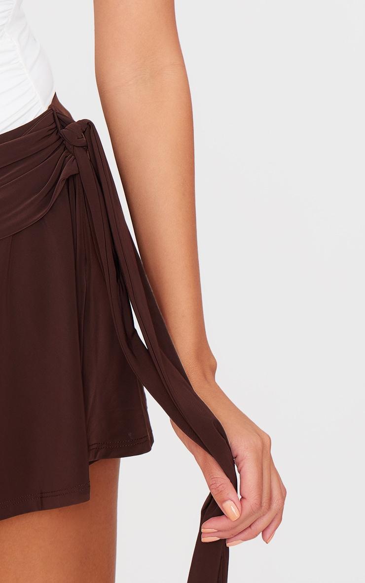 Chocolate Brown Slinky Tie Side Flippy Mini Skirt Product Image