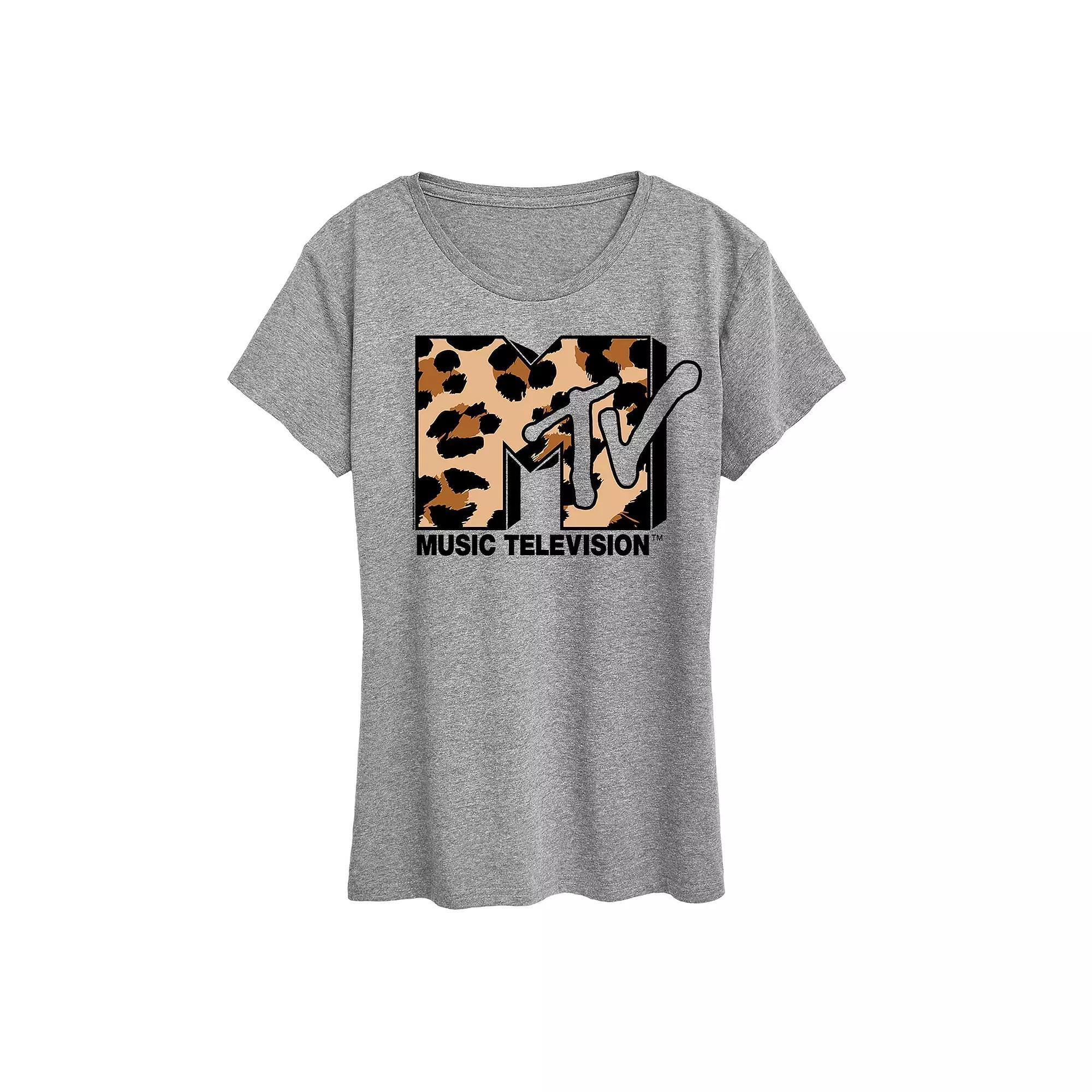 Womens MTV Leopard Art Graphic Tee Grey Gray Product Image