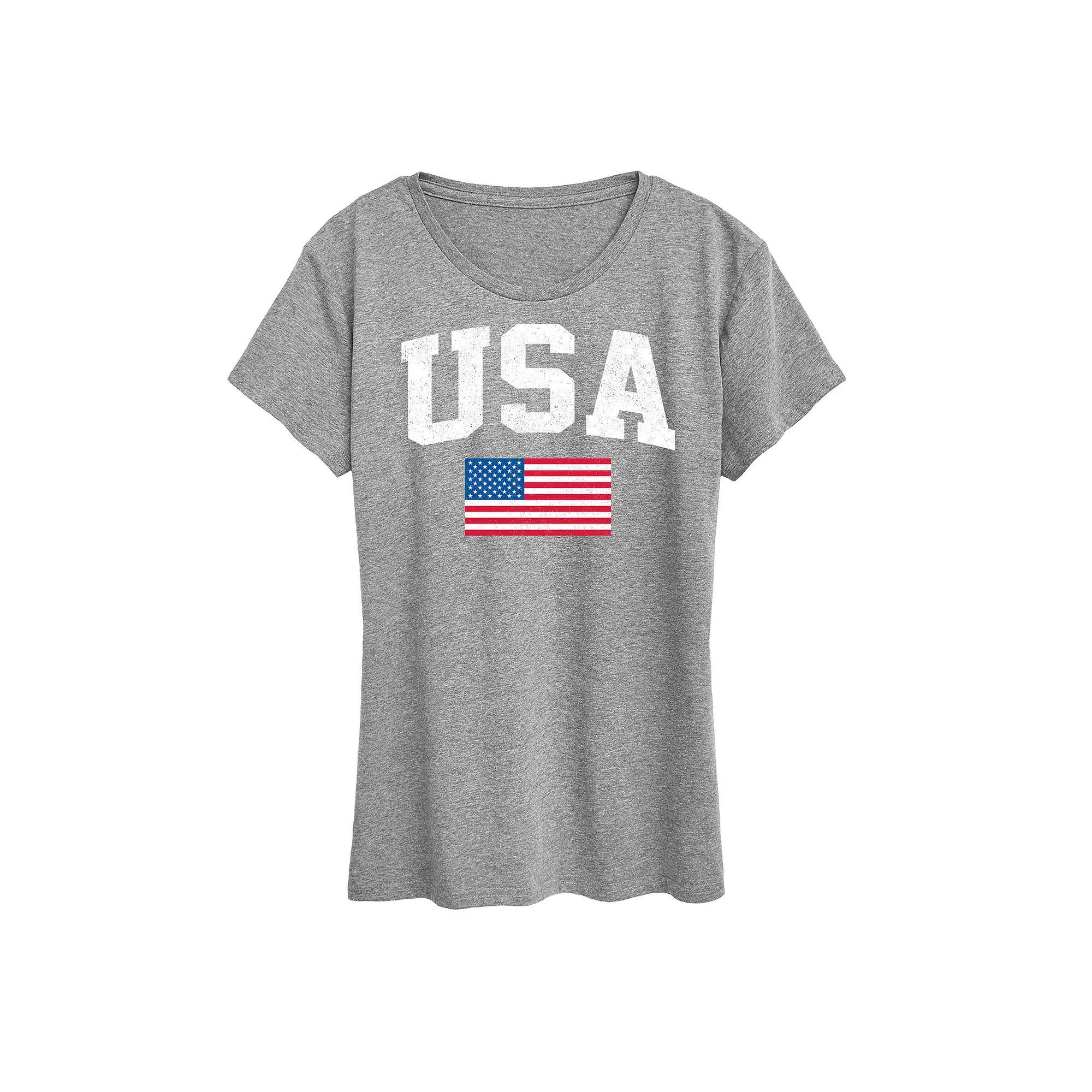 Women's USA Flag Graphic Tee, Size: XL, Grey Gray Product Image