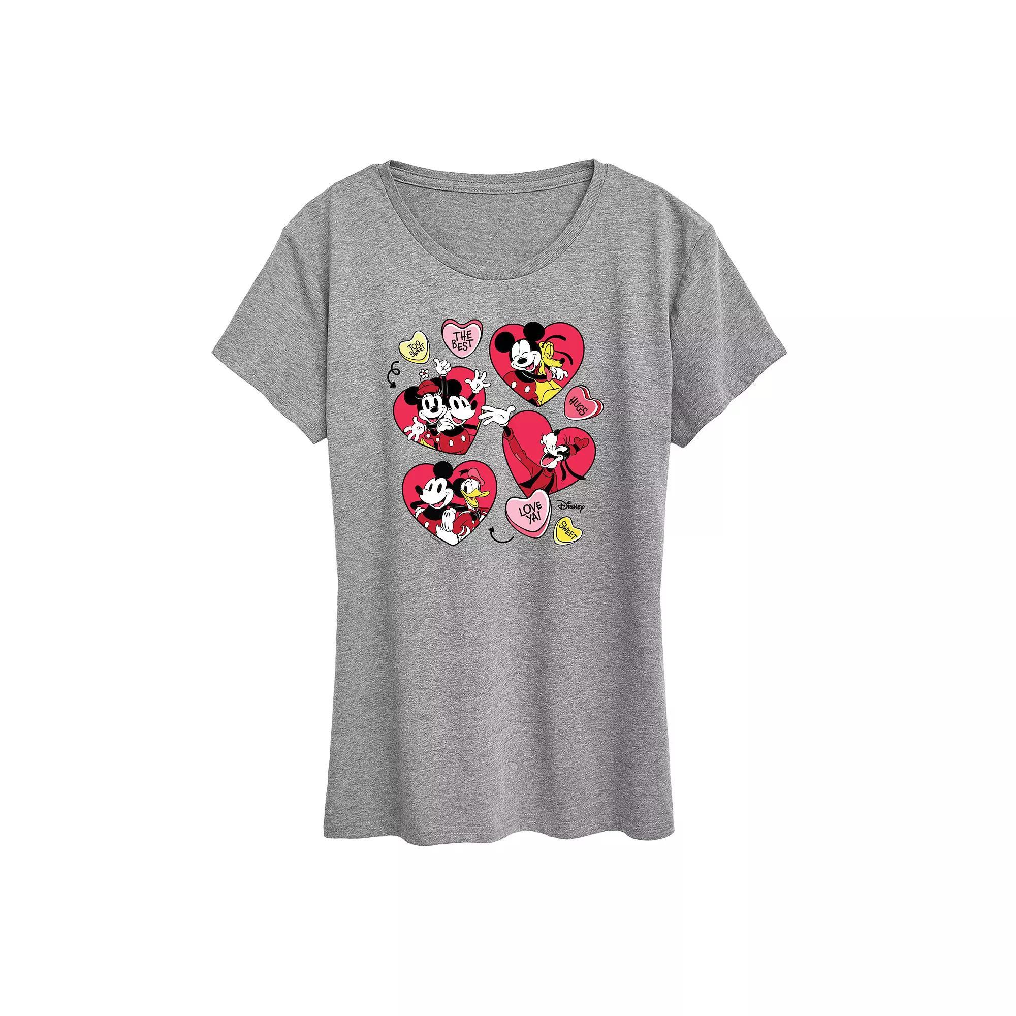 Disneys Mickey Mouse & Friends Womens Heart Grid Graphic Tee Grey Gray Product Image