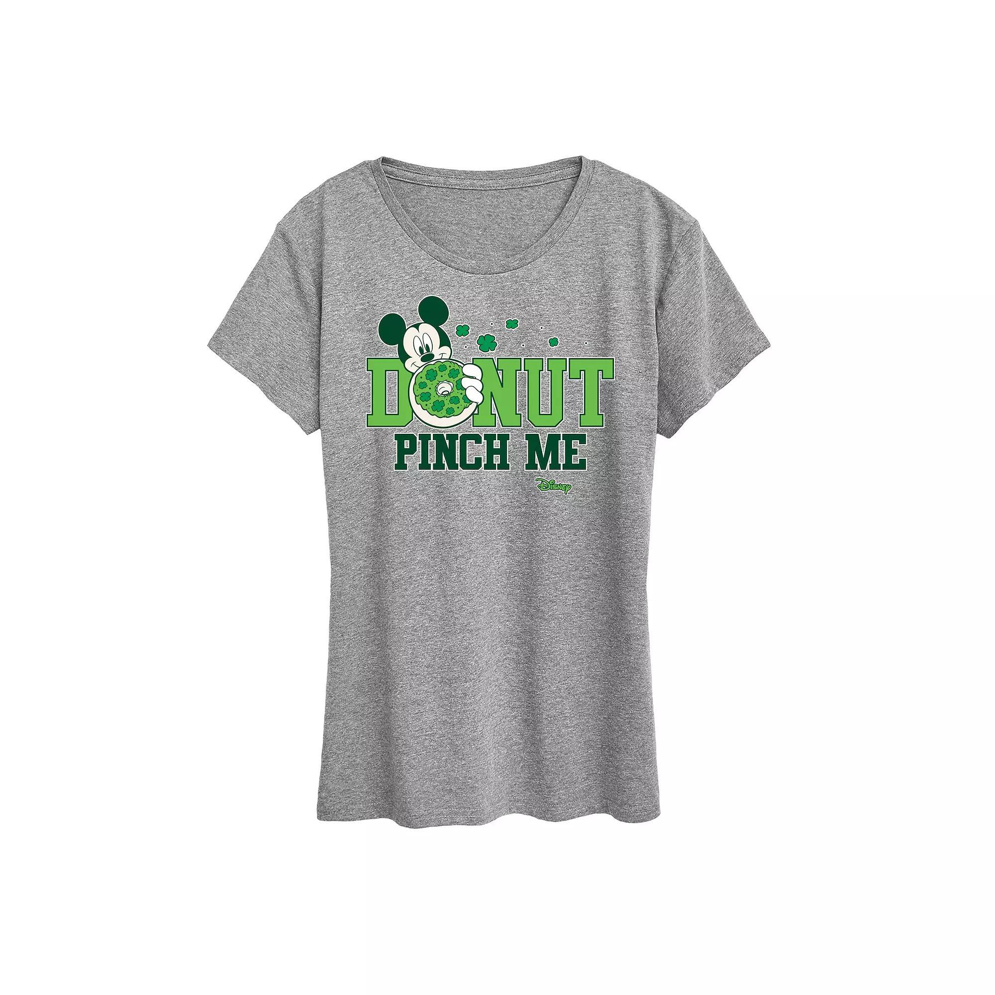 Disneys Mickey Mouse Womens St. Patricks Donut Pinch Me Graphic Tee Grey Gray Product Image