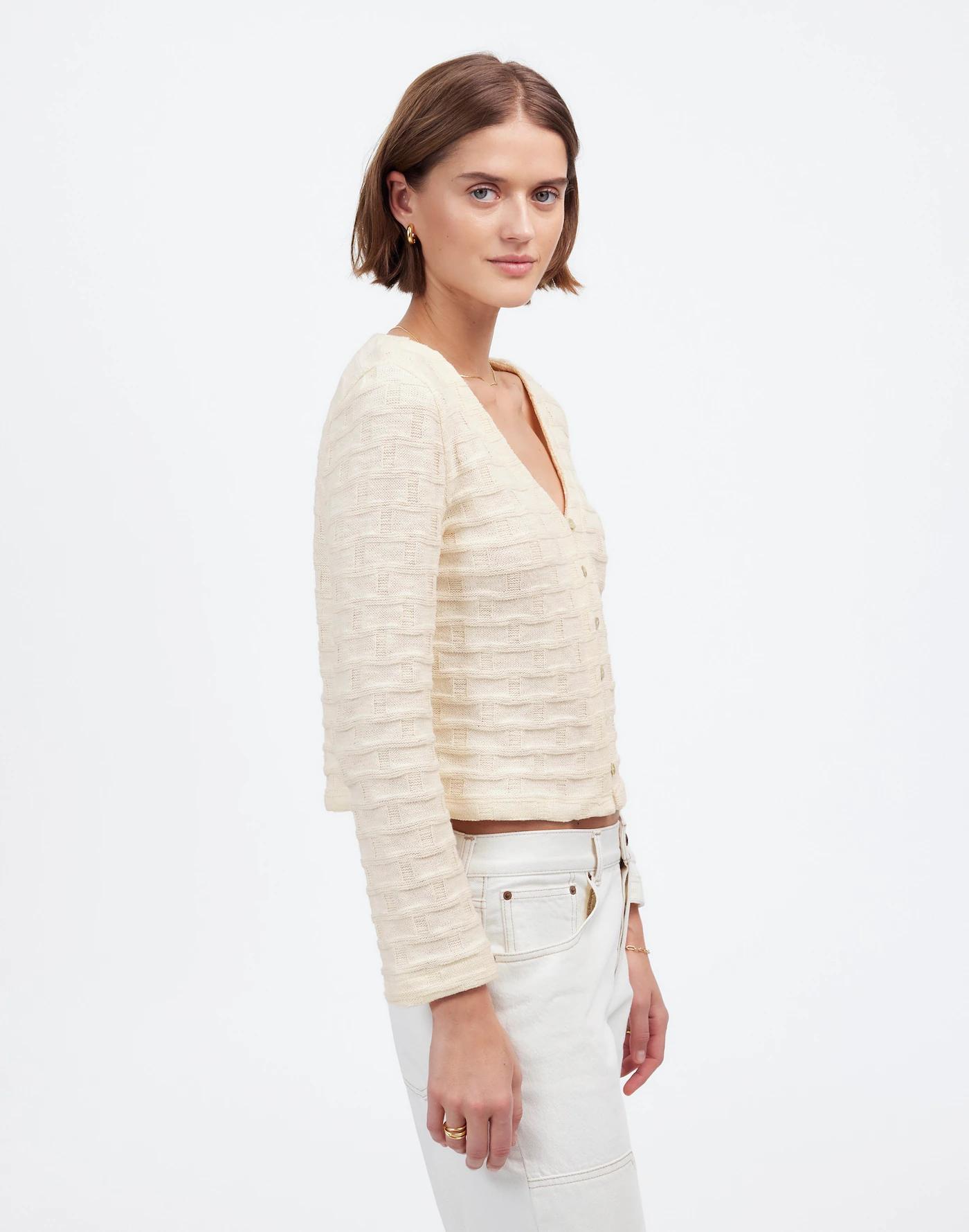 Basket-Weave Stitch Long-Sleeve Sweater Tee Product Image