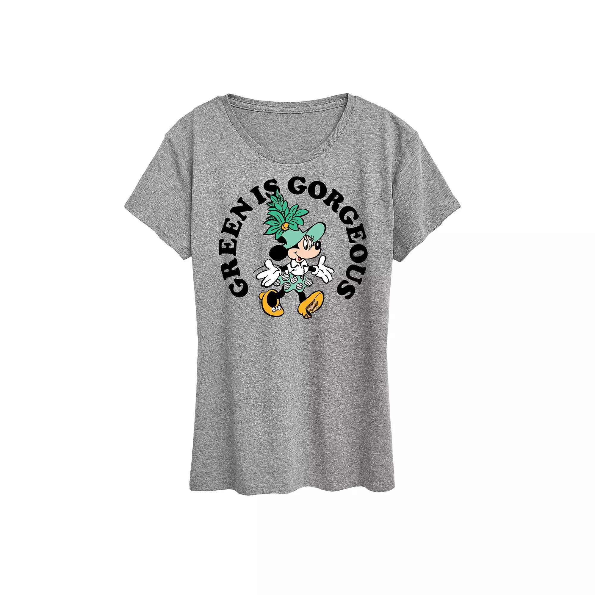 Disneys Minnie Mouse Womens Green Is Gorgeous Graphic Tee Grey Green Product Image