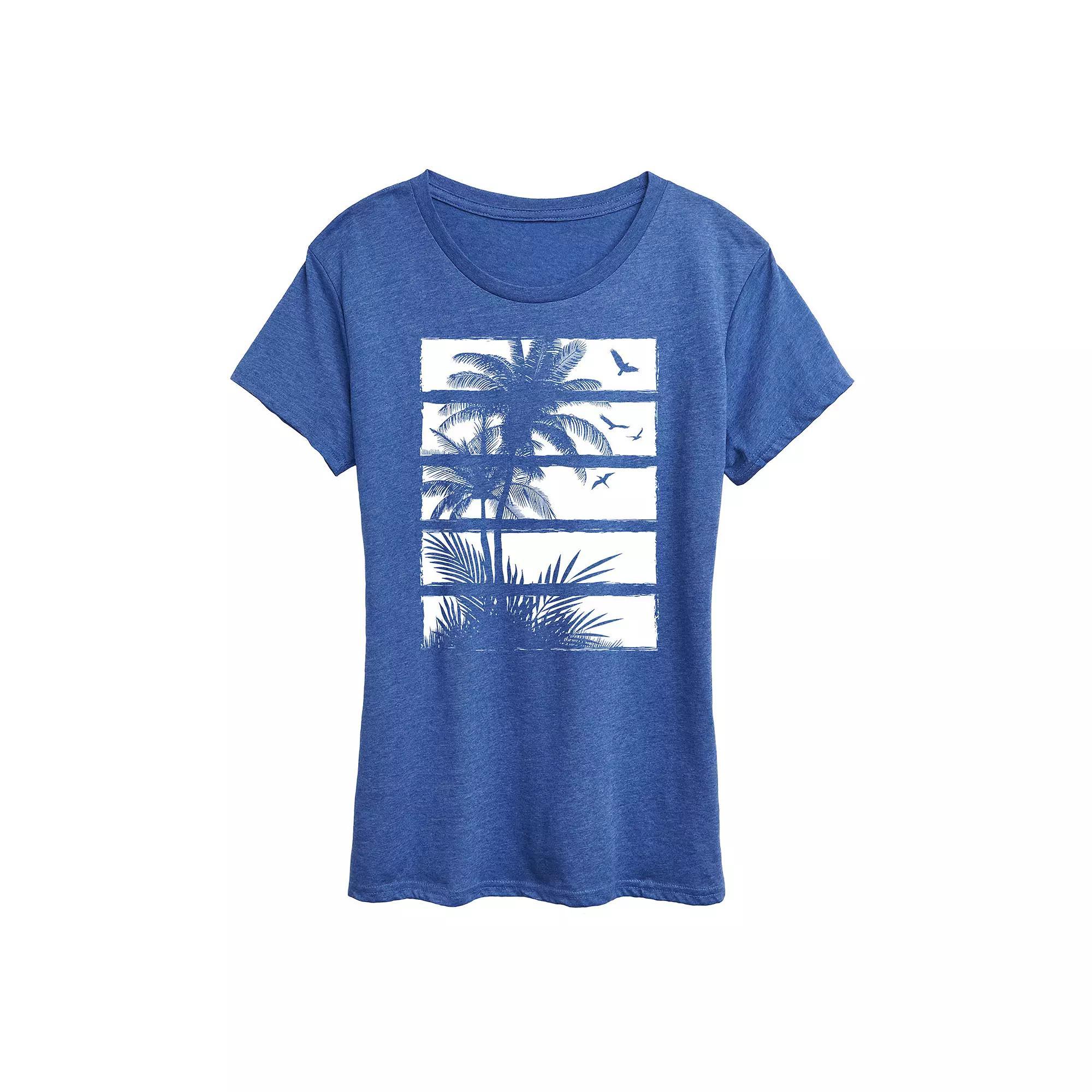 Womens Palm Tree Silhouette Panels Graphic Tee Blue Product Image