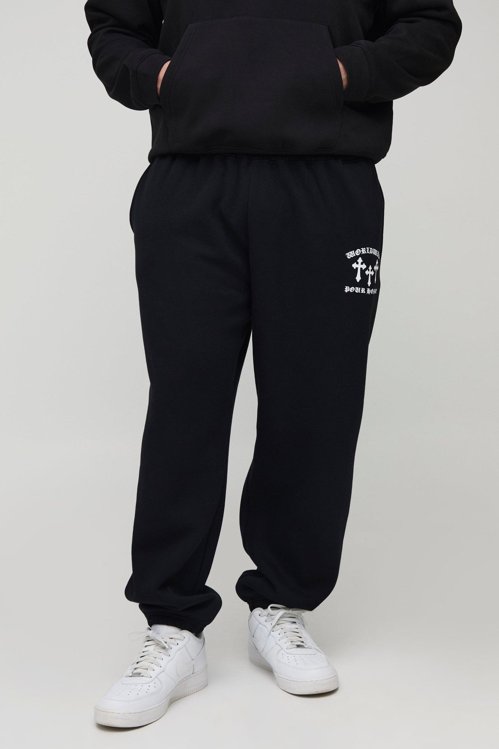 Plus Cross Print Oversized Sweatpants | boohooMAN USA Product Image