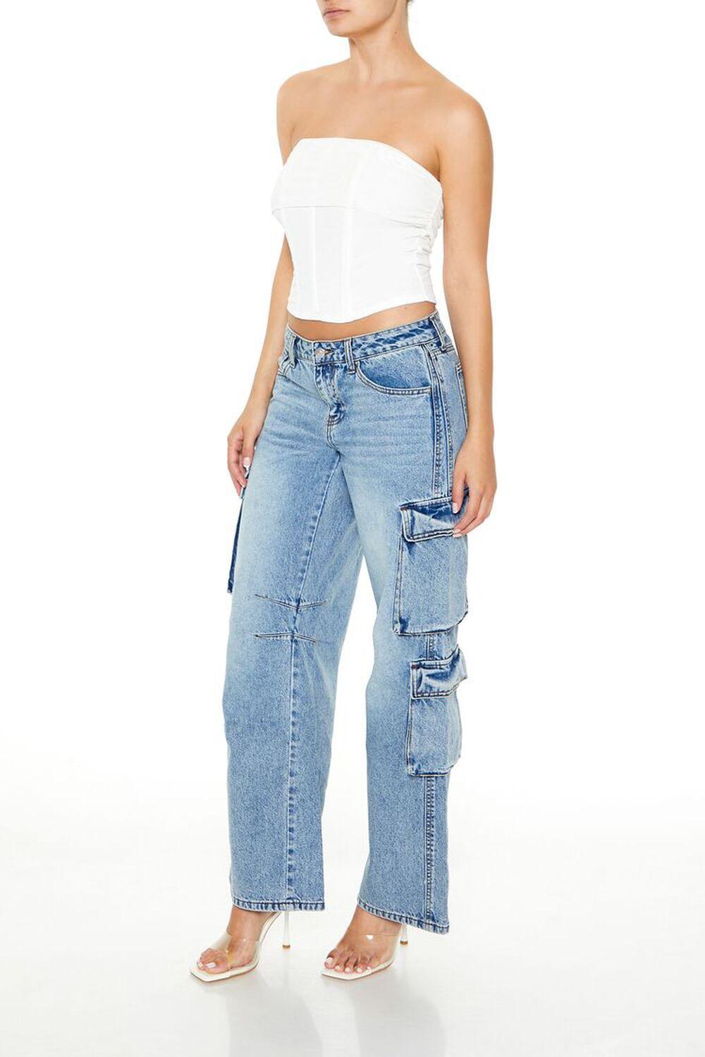 Low-Rise Wide-Leg Cargo Jeans | Forever 21 Product Image