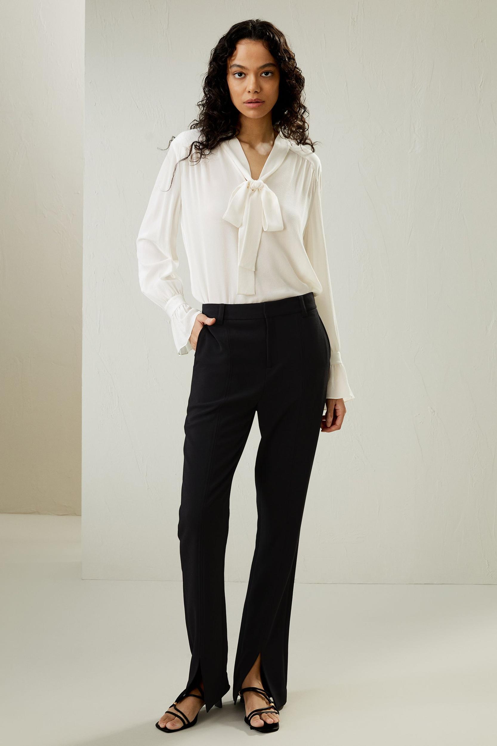 Silk V-neck Ribbon Blouse Product Image