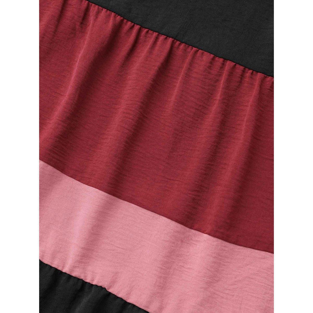 Plus Size Color Contrast Flutter Sleeve Tiered Midi Dress Scarlet Women Elegant Gathered Overlap Collar Short sleeve Curvy BloomChic 22-24/3X Product Image