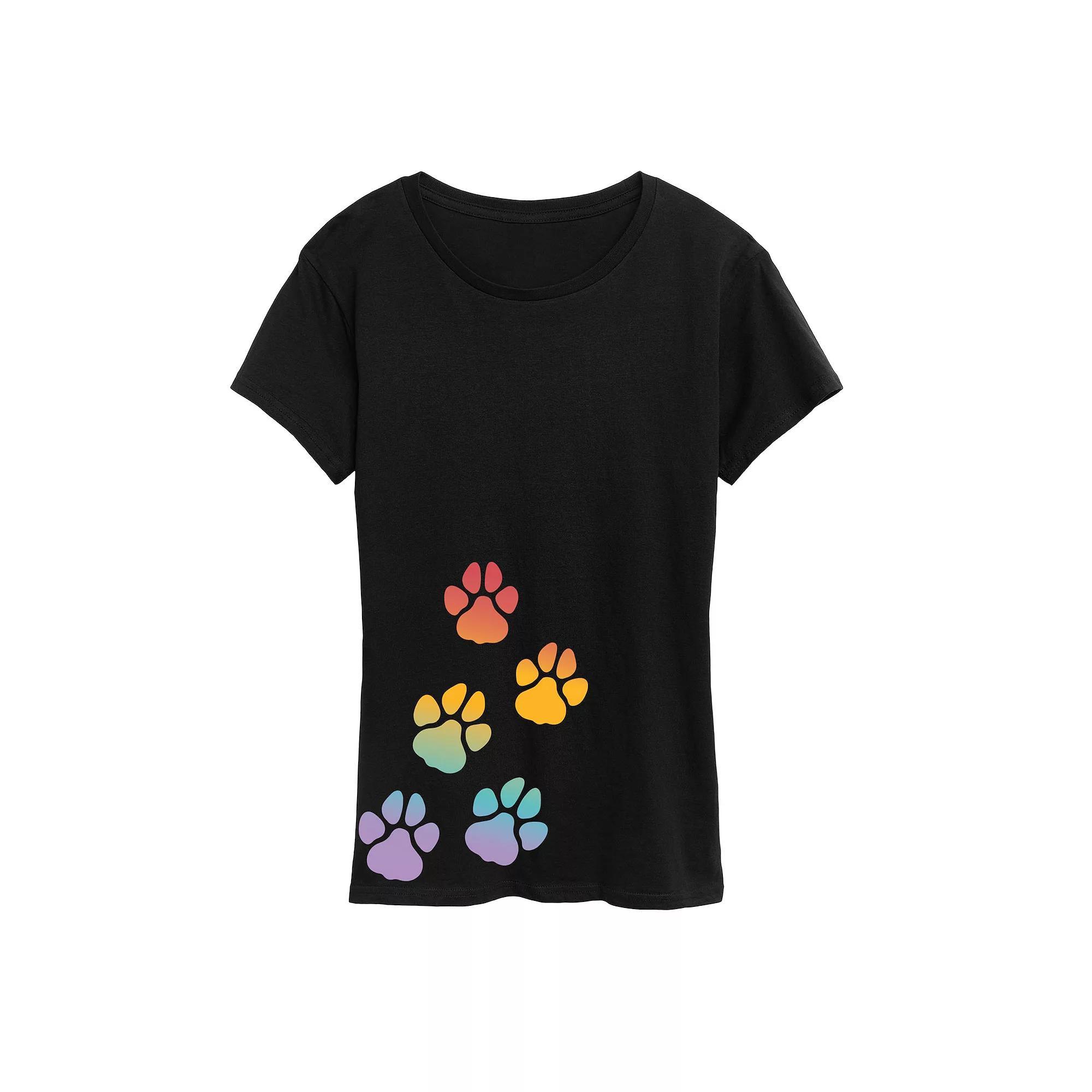 Womens Rainbow Paw Prints Graphic Tee Product Image