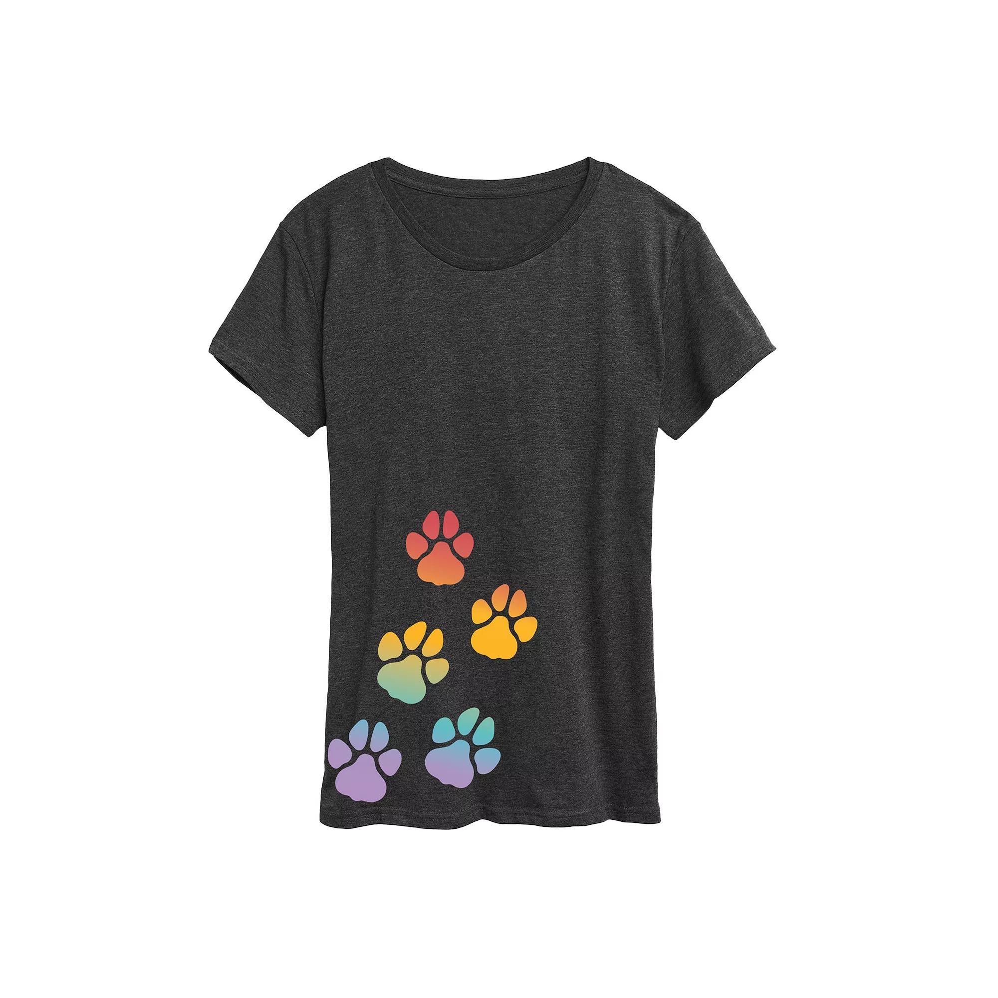 Womens Rainbow Paw Prints Graphic Tee Heather Grey Product Image