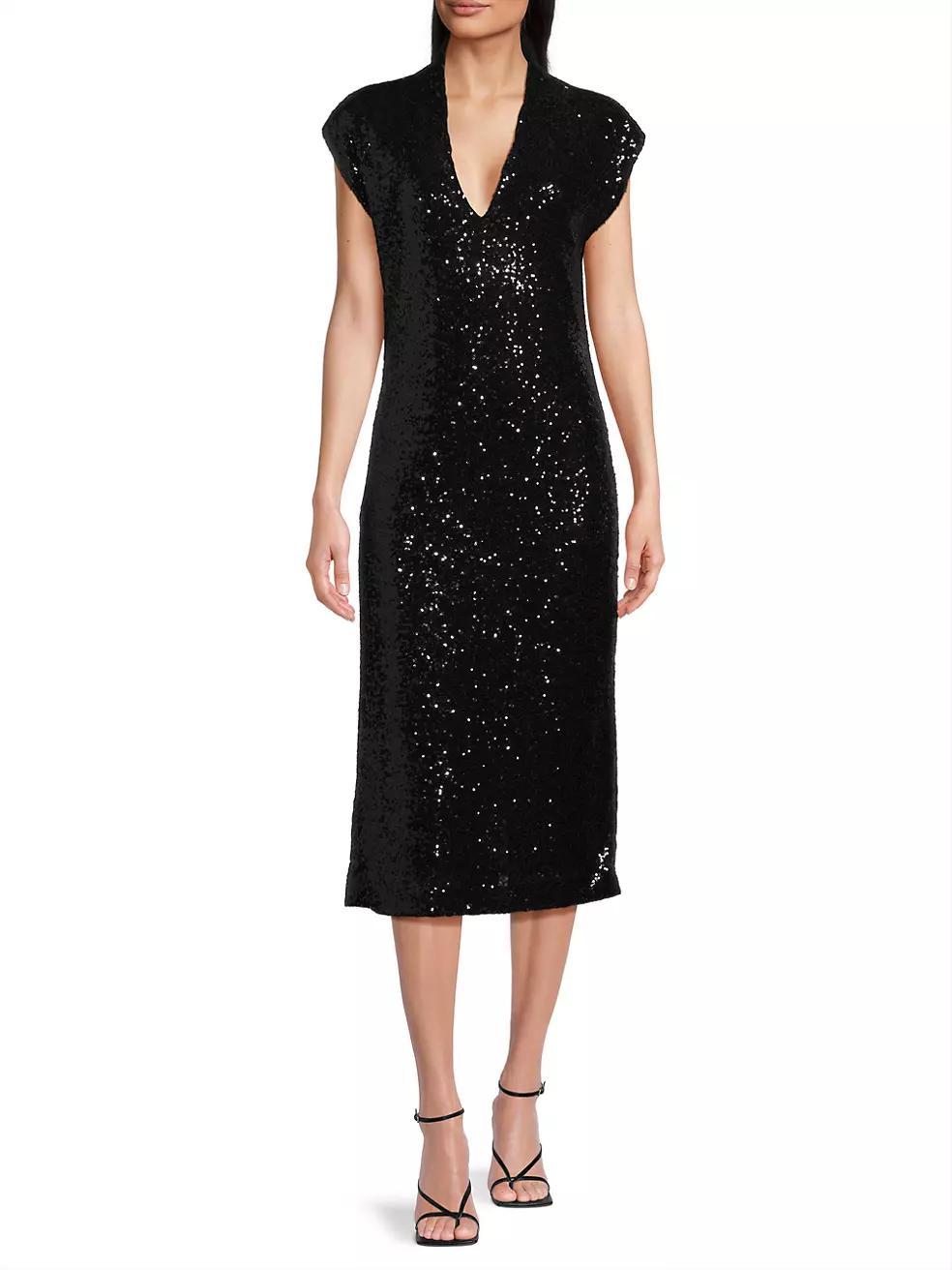 Sequined V-Neck Midi-Dress Product Image