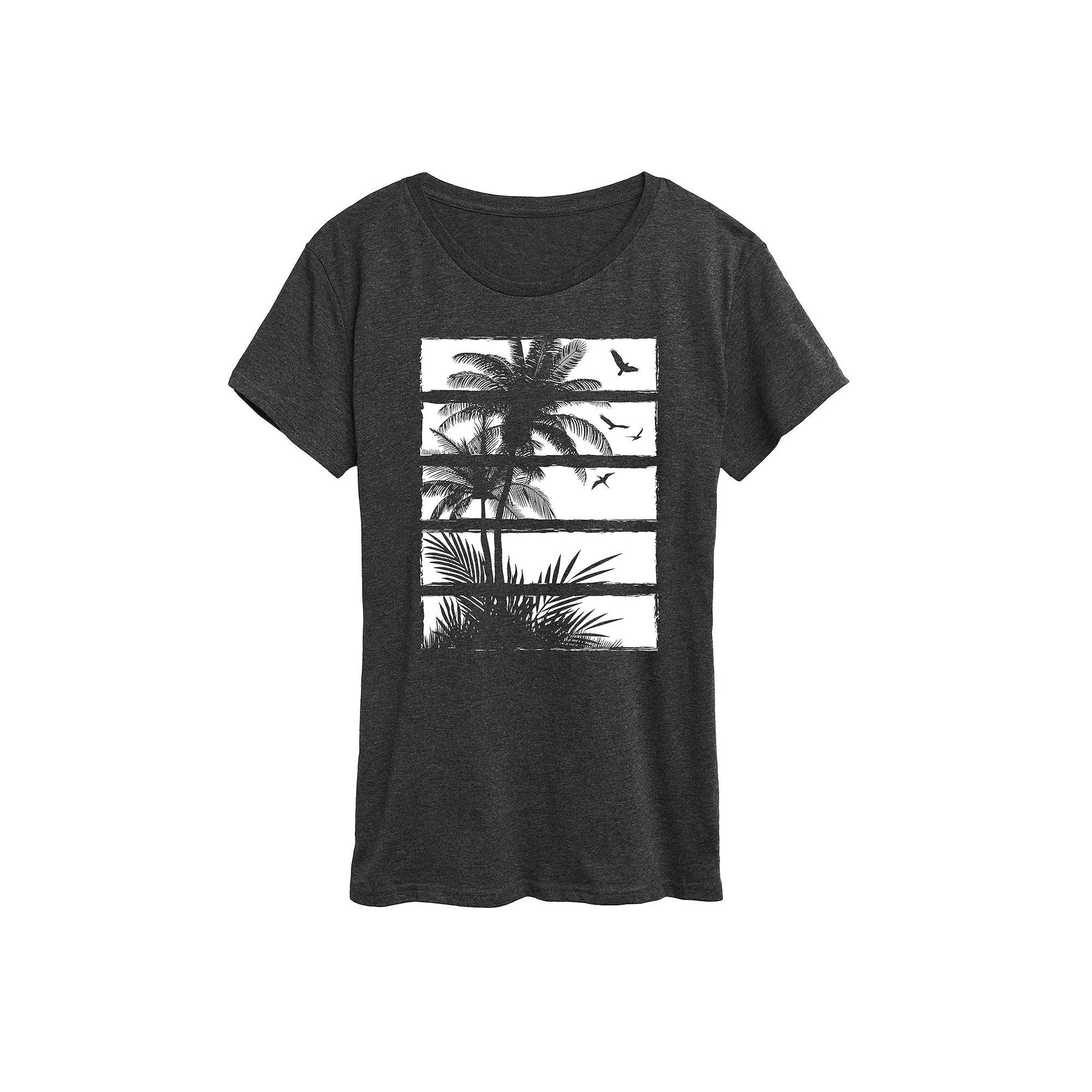 Womens Palm Tree Silhouette Panels Graphic Tee Blue Product Image