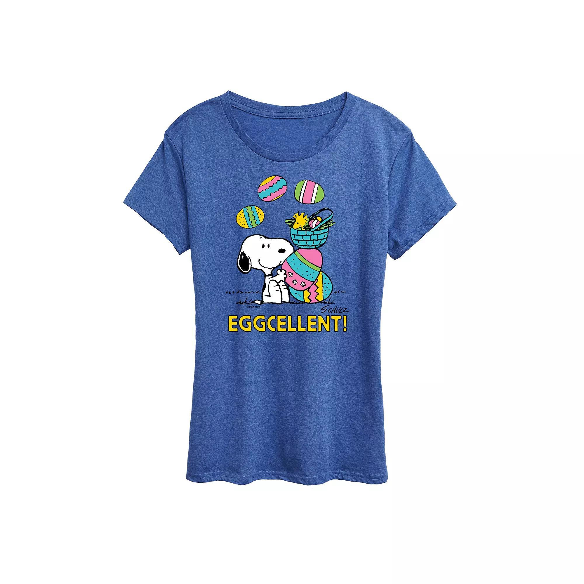 Womens Peanuts Snoopy & Woodstock Eggcellent Graphic Tee Grey Royal Blue Product Image