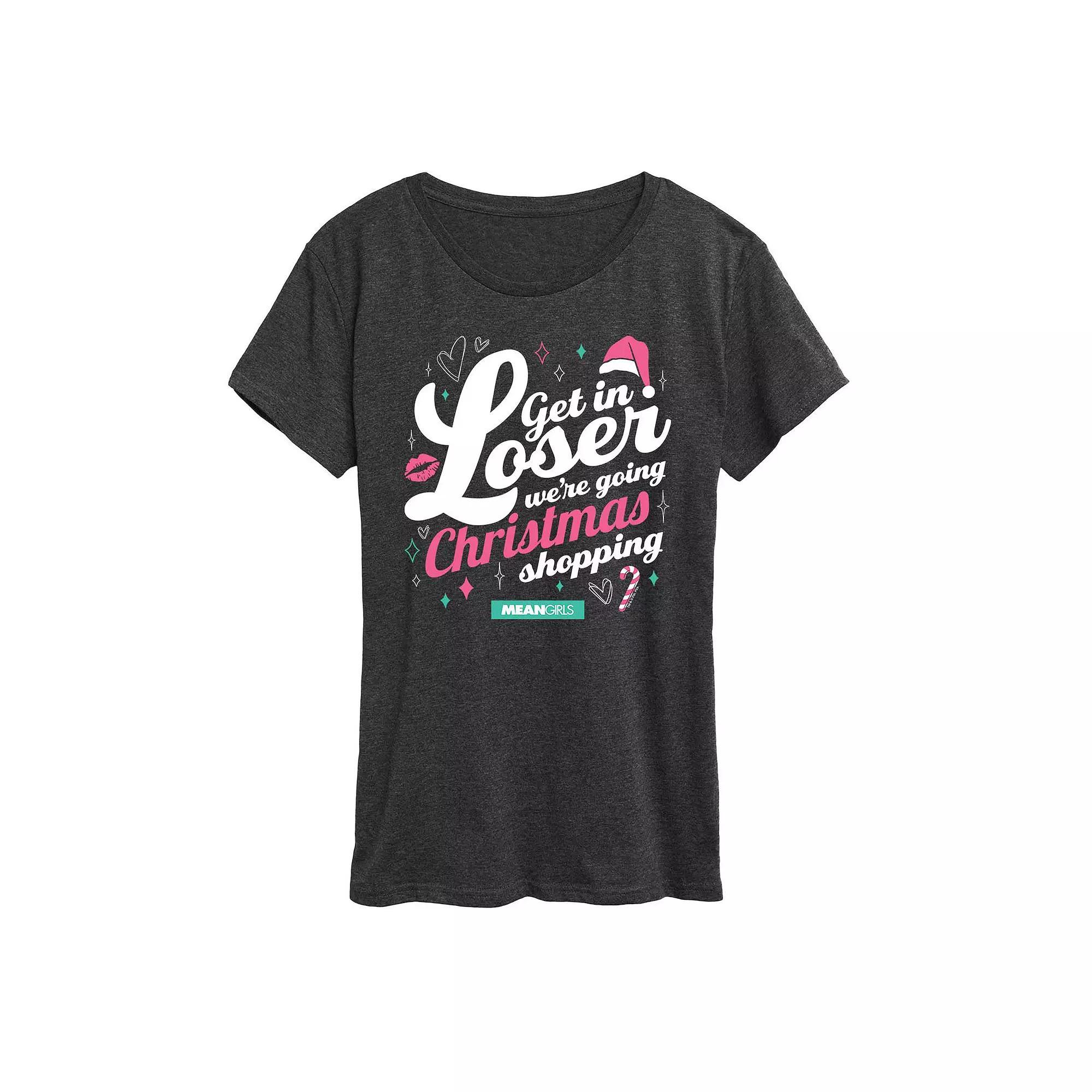 Womens Mean Girls Get In Loser Christmas Shopping Graphic Tee, Girls Product Image