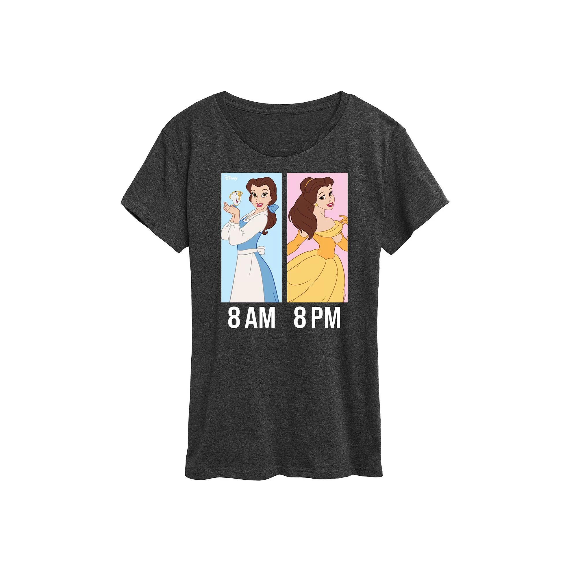 Disney Princess Belle Womens AM to PM Graphic Tee Heather Grey Product Image