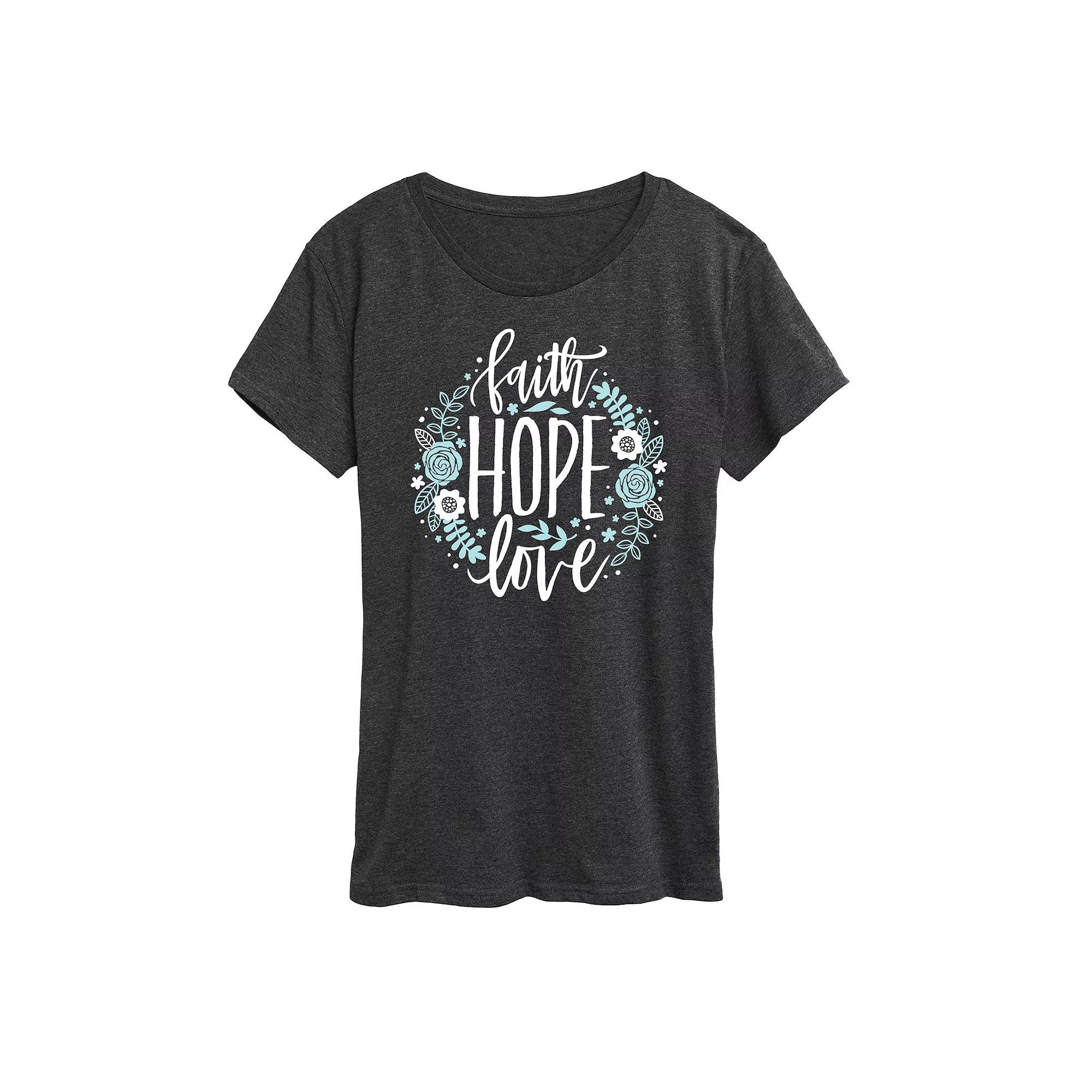 Womens Faith Hope Love Floral Graphic Tee Heather Grey Product Image
