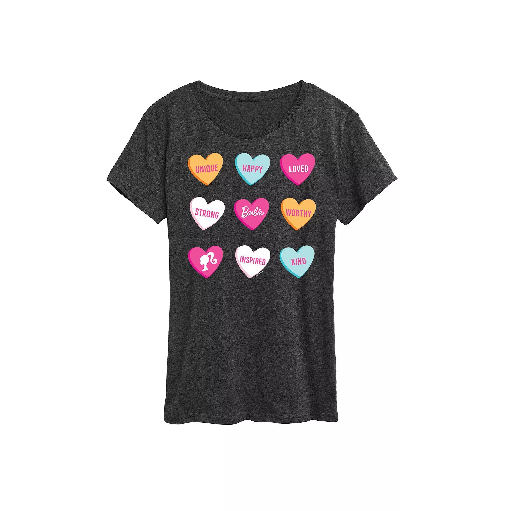 Women's Barbie® Candy Hearts Graphic Tee, Size: Large, Heather Grey Product Image