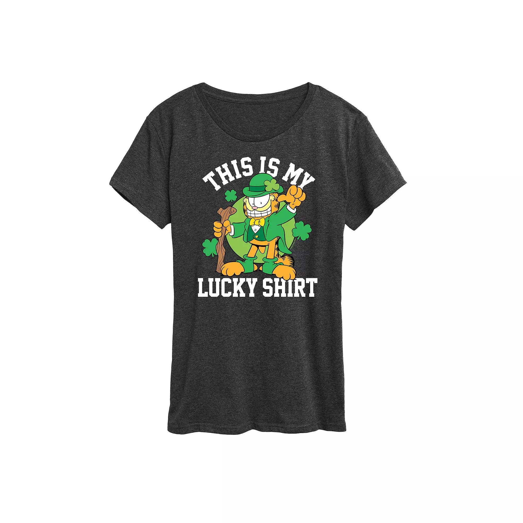 Womens Garfield This Is My Lucky Shirt Graphic Tee Heather Grey Product Image