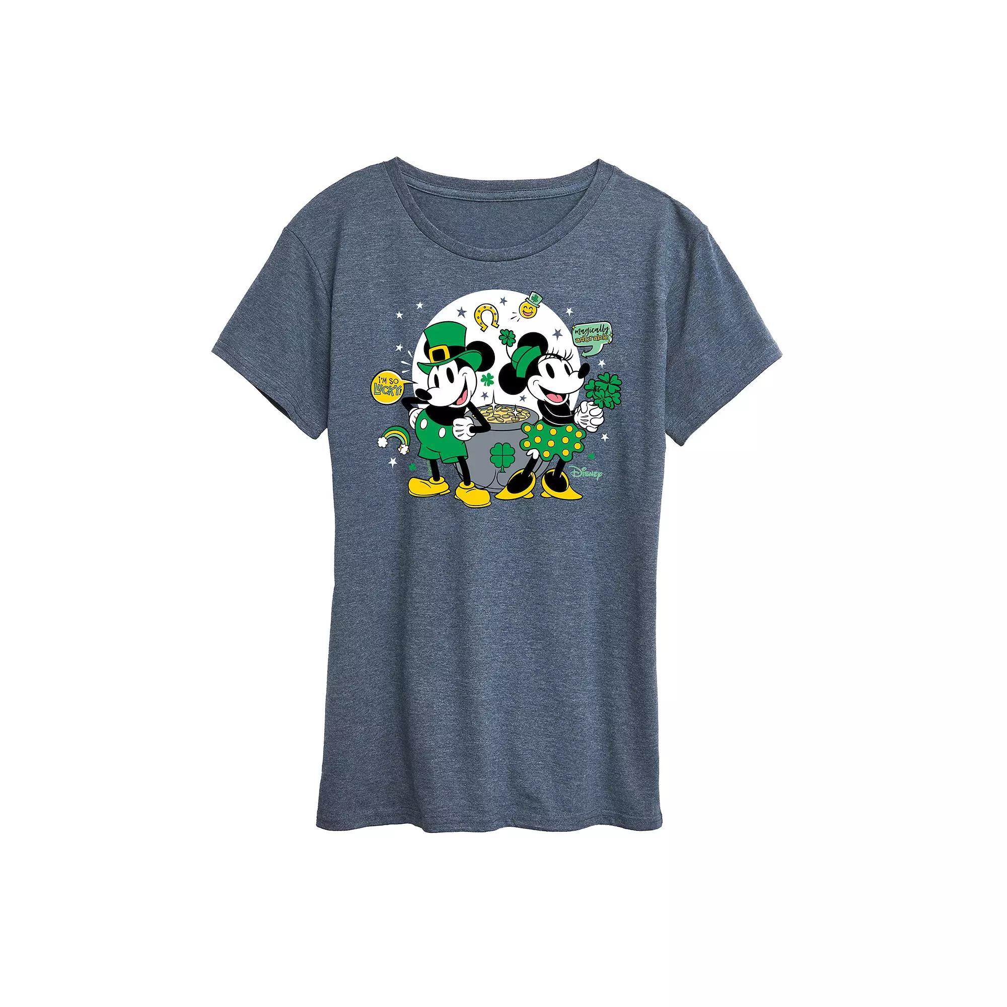 Disney's Mickey & Minnie Mouse Women's St. Patrick's Pot Of Gold Graphic Tee, Size: XL, Grey Green Product Image