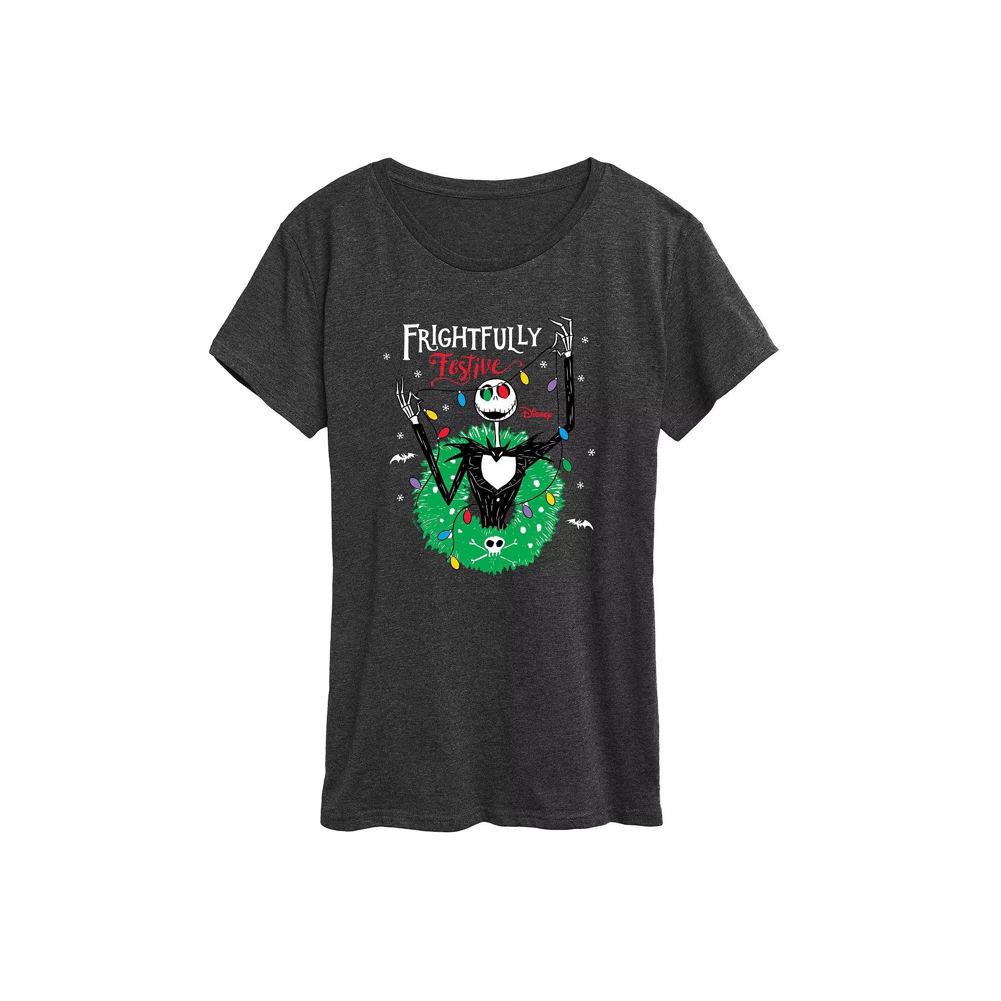Disneys Nightmare Before Christmas Womens Festive Graphic Tee, Girls Heather Grey Product Image